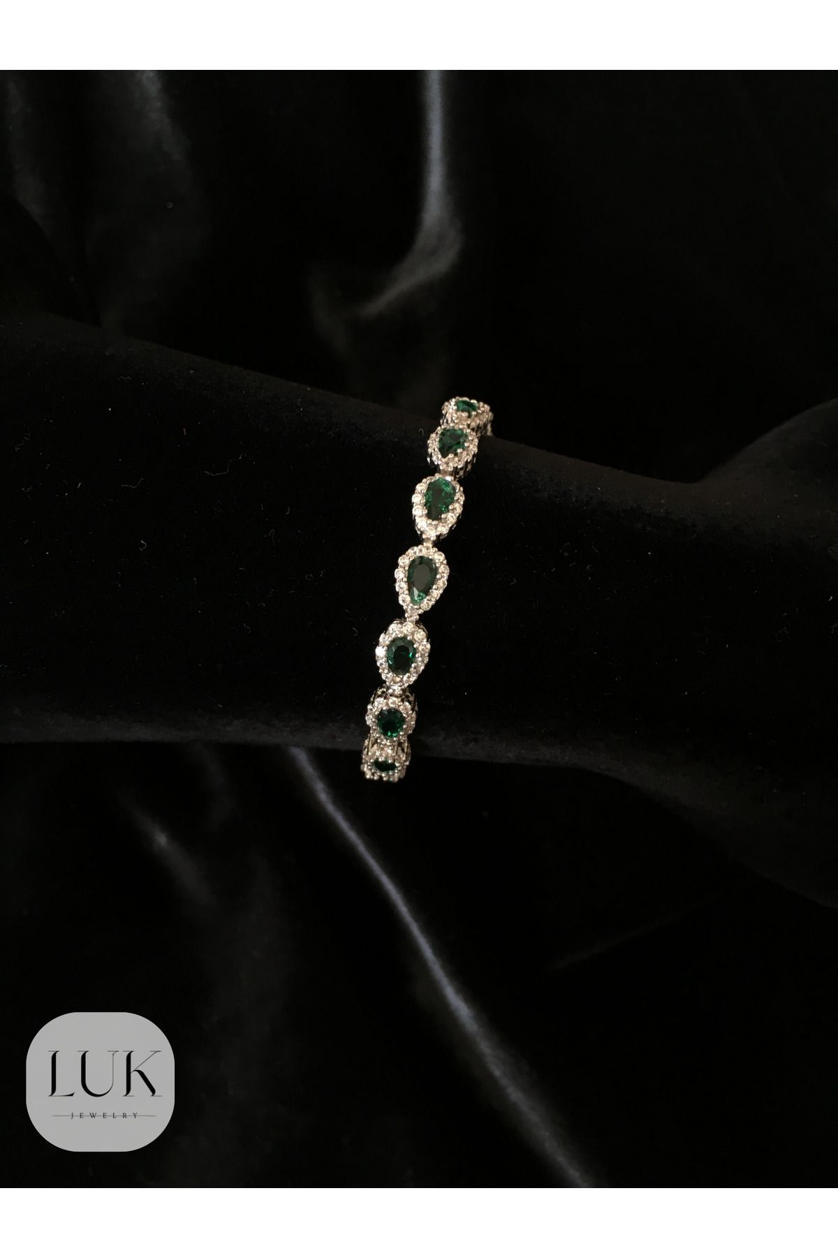 LUK JEWELRY 925 AYAR YEŞİL DAMLA TAŞ BİLEKLİK