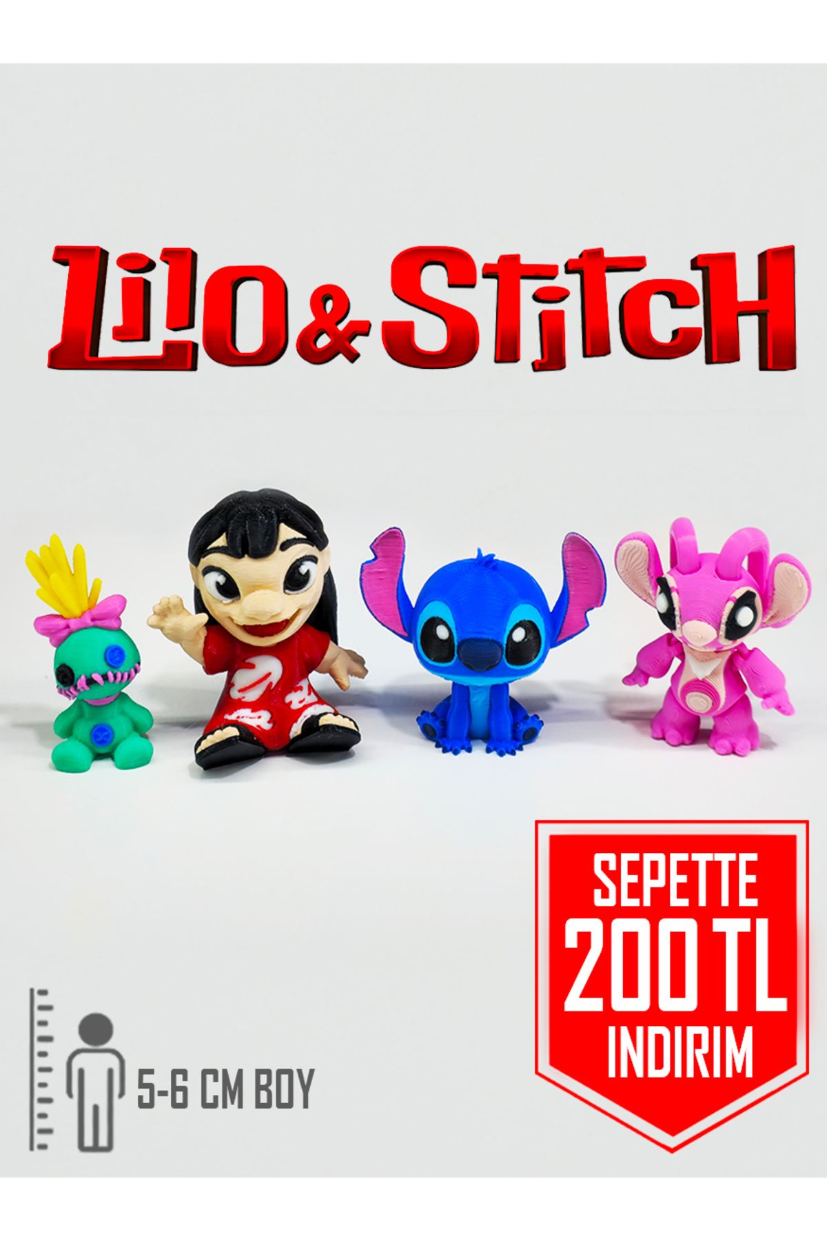 Suelo Butik 4'lü Lilo ve Stich Karakter Figür Oyuncak Seti Scrump, Angel, Stiç, Lilo 5-6 Cm