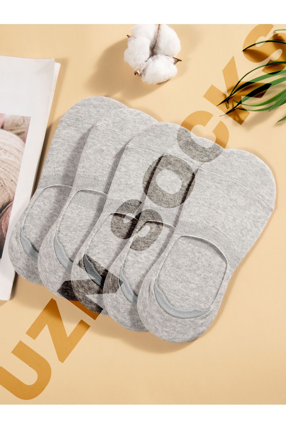 UZN SOCKS 5’li Beyaz Dikişsiz Pamuklu Silikonlu Kaymaz Babet Çorap | Terletmez - İz Yapmaz
