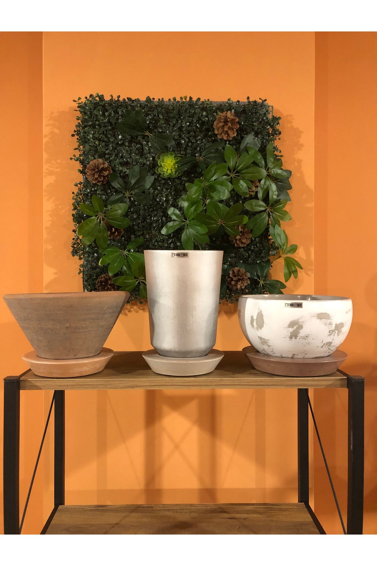 TRSPLASTİK Modern Tasarım , El Yapımı , 3 lü Set , Renkli Beton Saksı