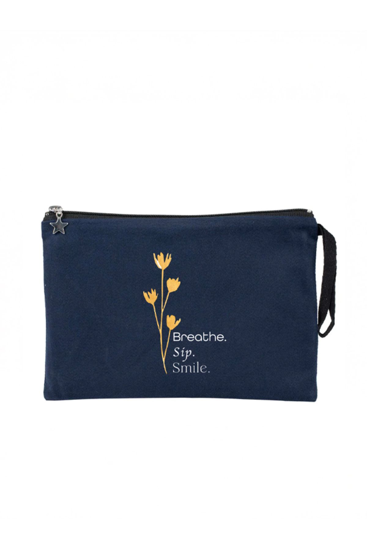 GEDENE Breathe, Sip, Smile - Lacivert Clutch Çanta