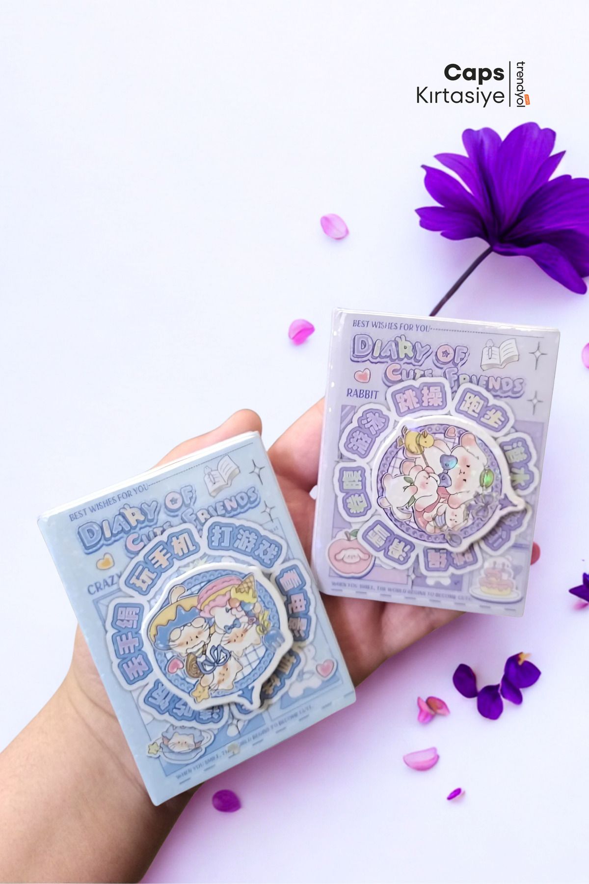 caps office 2 Adet Sevimli Kawaii Hayvan Temalı Çarkıfelek Kapaklı Mini Defter Seti – 64 Yaprak