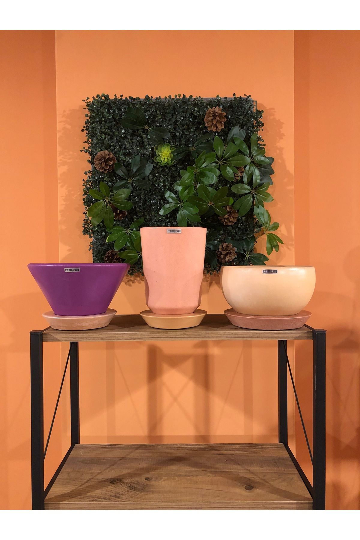 TRSPLASTİK Modern Tasarım , El Yapımı , 3 lü Set , Renkli Beton Saksı