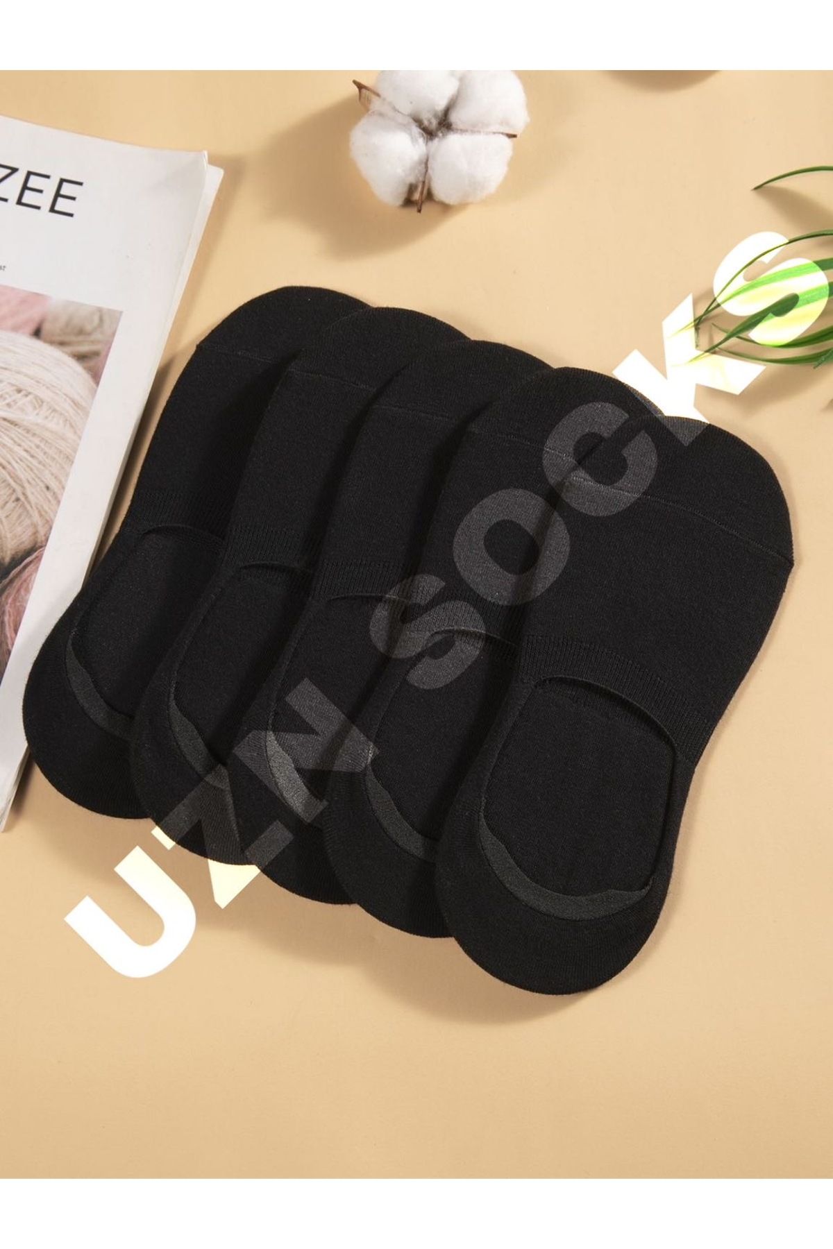 UZN SOCKS 5’li Beyaz Dikişsiz Pamuklu Silikonlu Kaymaz Babet Çorap | Terletmez - İz Yapmaz