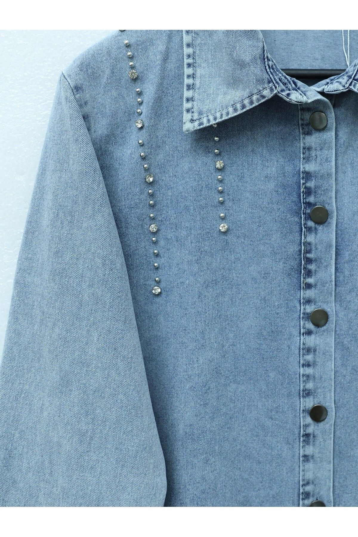 HİJABAYA-Stone Detailed Double Jeans Set with Slits on the Leg 3