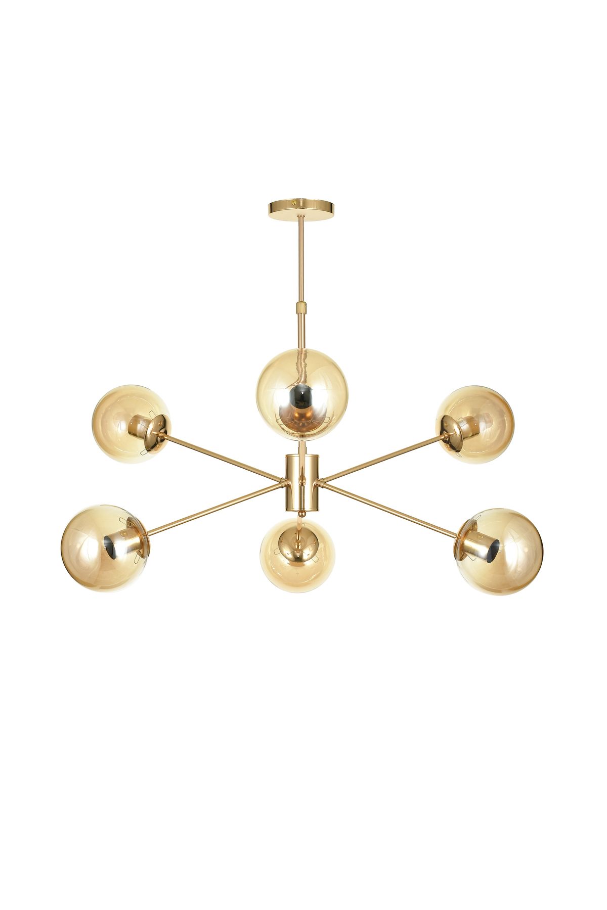 Avizemoda Pinza 6 lı Bal Camlı Salon Oturma Odası Modern Kollu Avize - (Gold Kaplama)