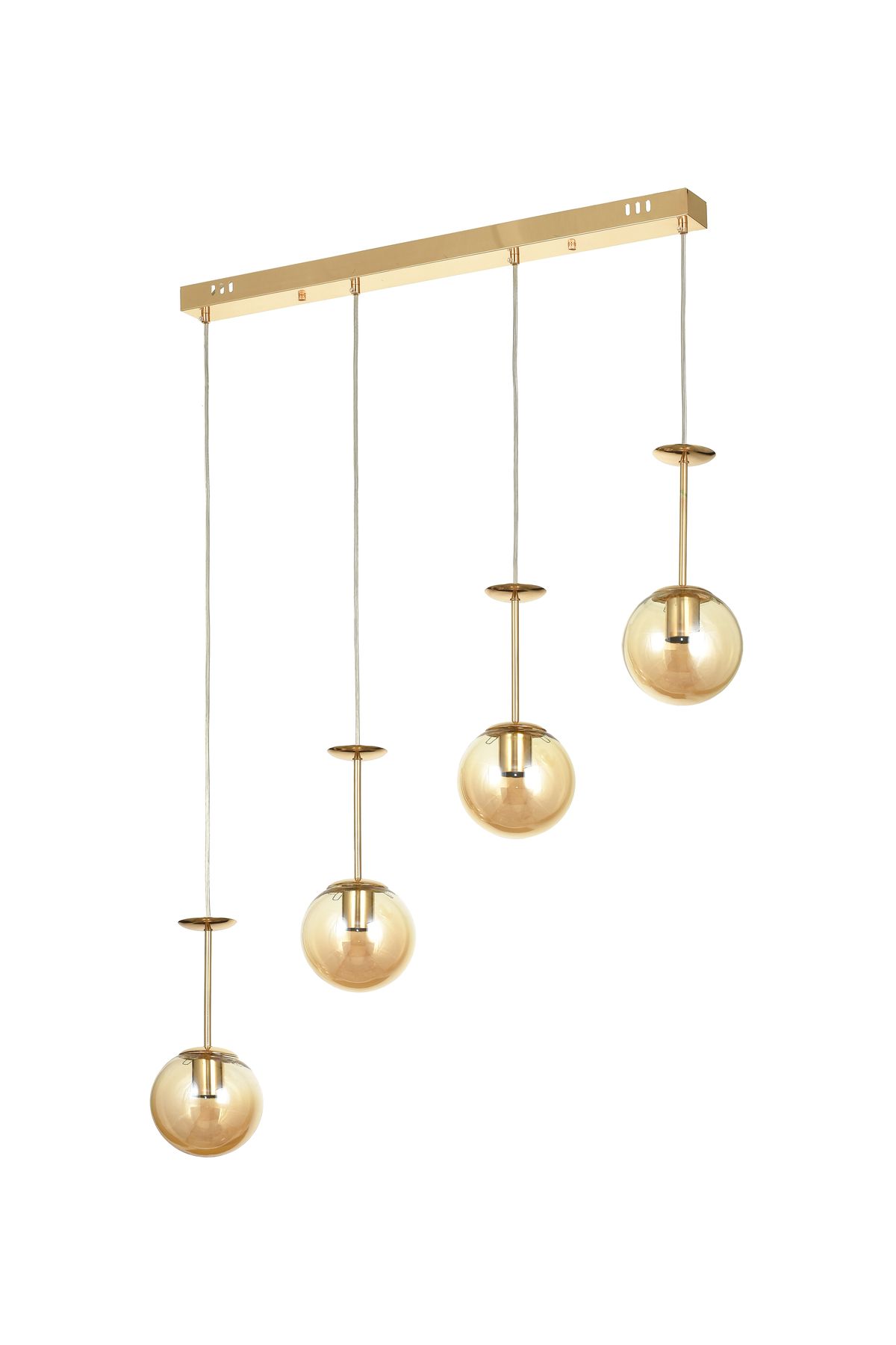 Avizemoda Pinza 4 lü Yemek Masası Üstü Bal Camlı Modern Sarkıt Avize - (Gold Kaplama)