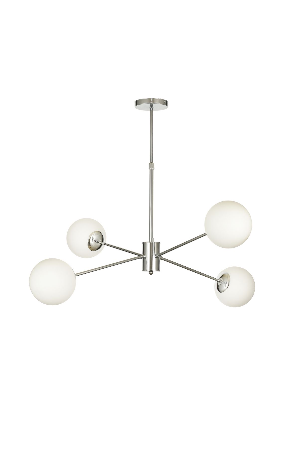 Avizemoda Pinza 4 lü Beyaz Camlı Salon Oturma Odası Modern Kollu Avize - (Krom Kaplama)