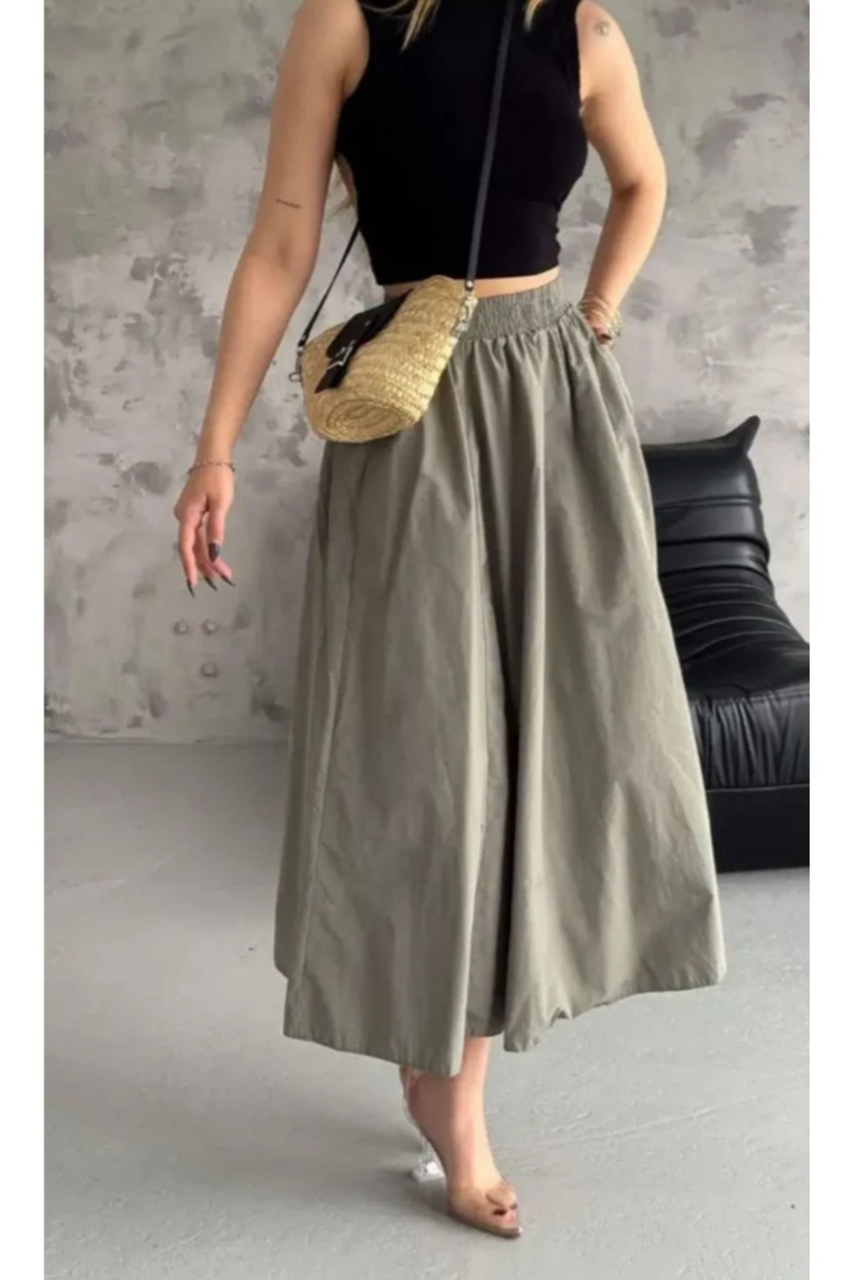 MODA Beli Lastikli Paraşüt Kumaş Etek
