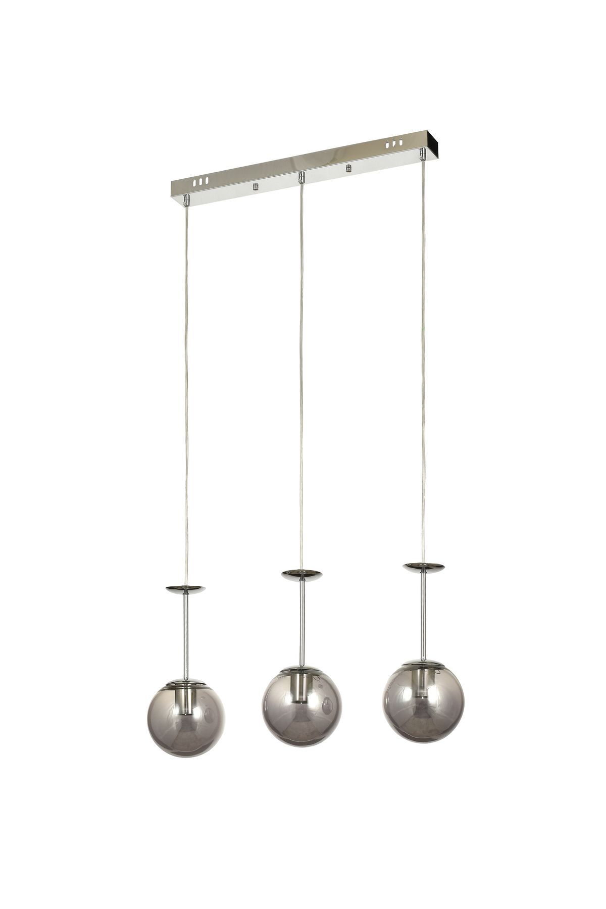 Avizemoda Pinza 3 lü Yemek Masası Üstü Füme Camlı Modern Sarkıt Avize - (Krom Kaplama)