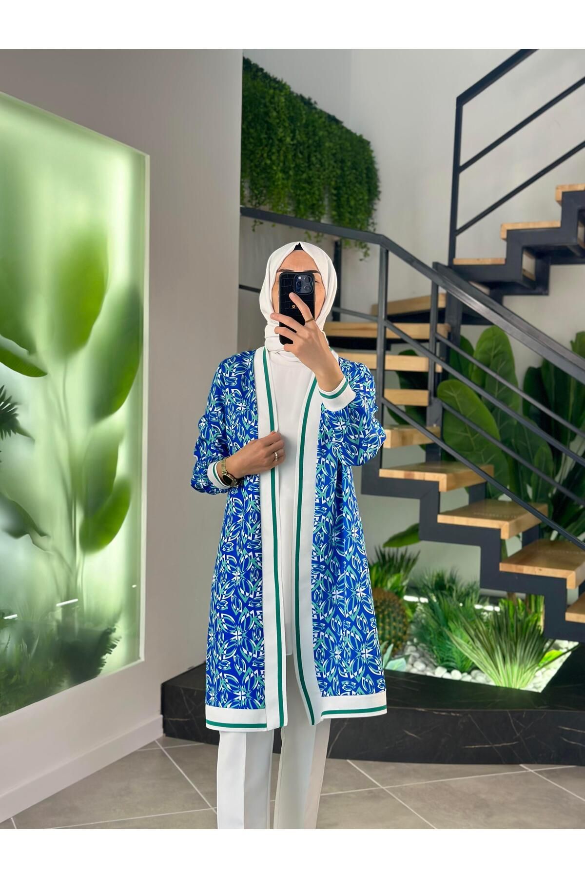 BÜRDE Dijital Baskılı Mavi Renk Kadın Kimono 36/38