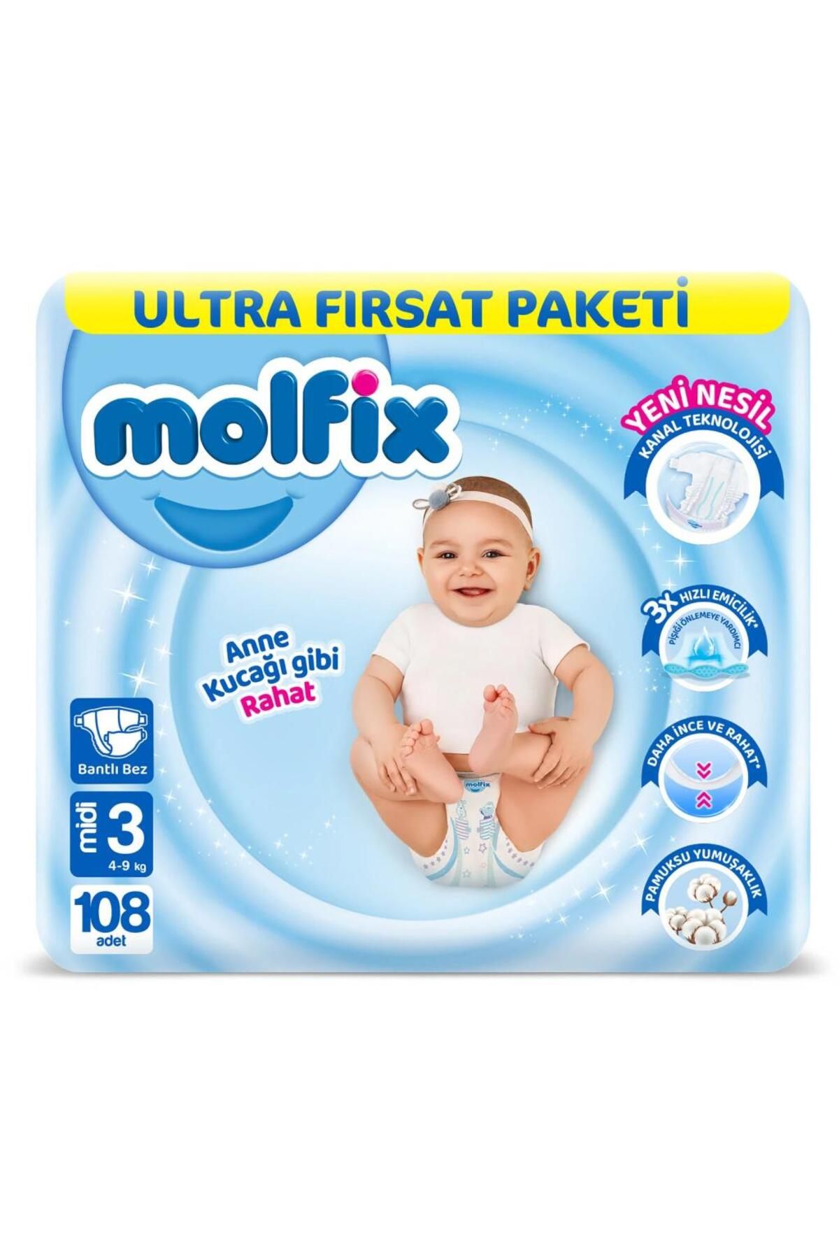 Skygo Molfix Bebek Bezi Ultra Fırsat Paketi 3 Beden 4-9 Kg 108 Adet