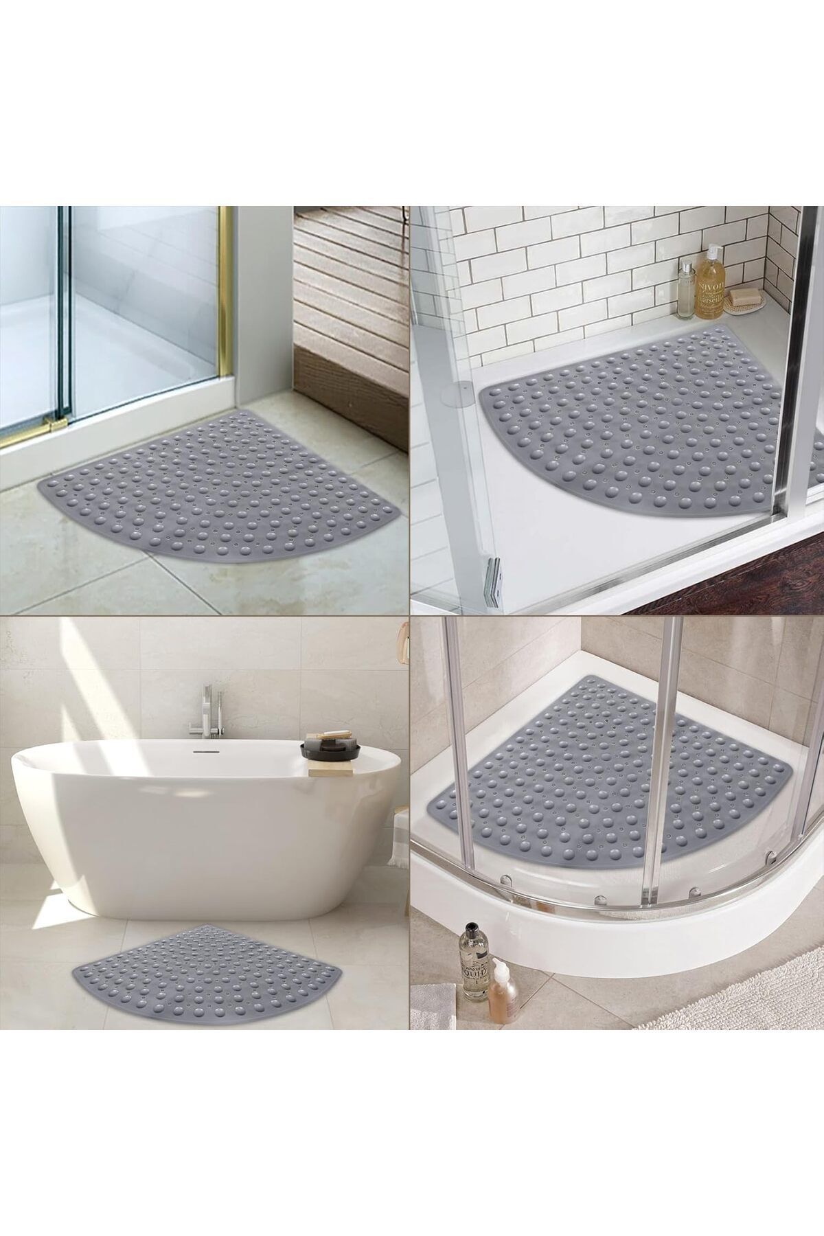 Sea Home Duş Paspası Kaymaz Banyo Paspası Köşe Duş Vantuzlu Gider Delikli 54x54 Cm M-162