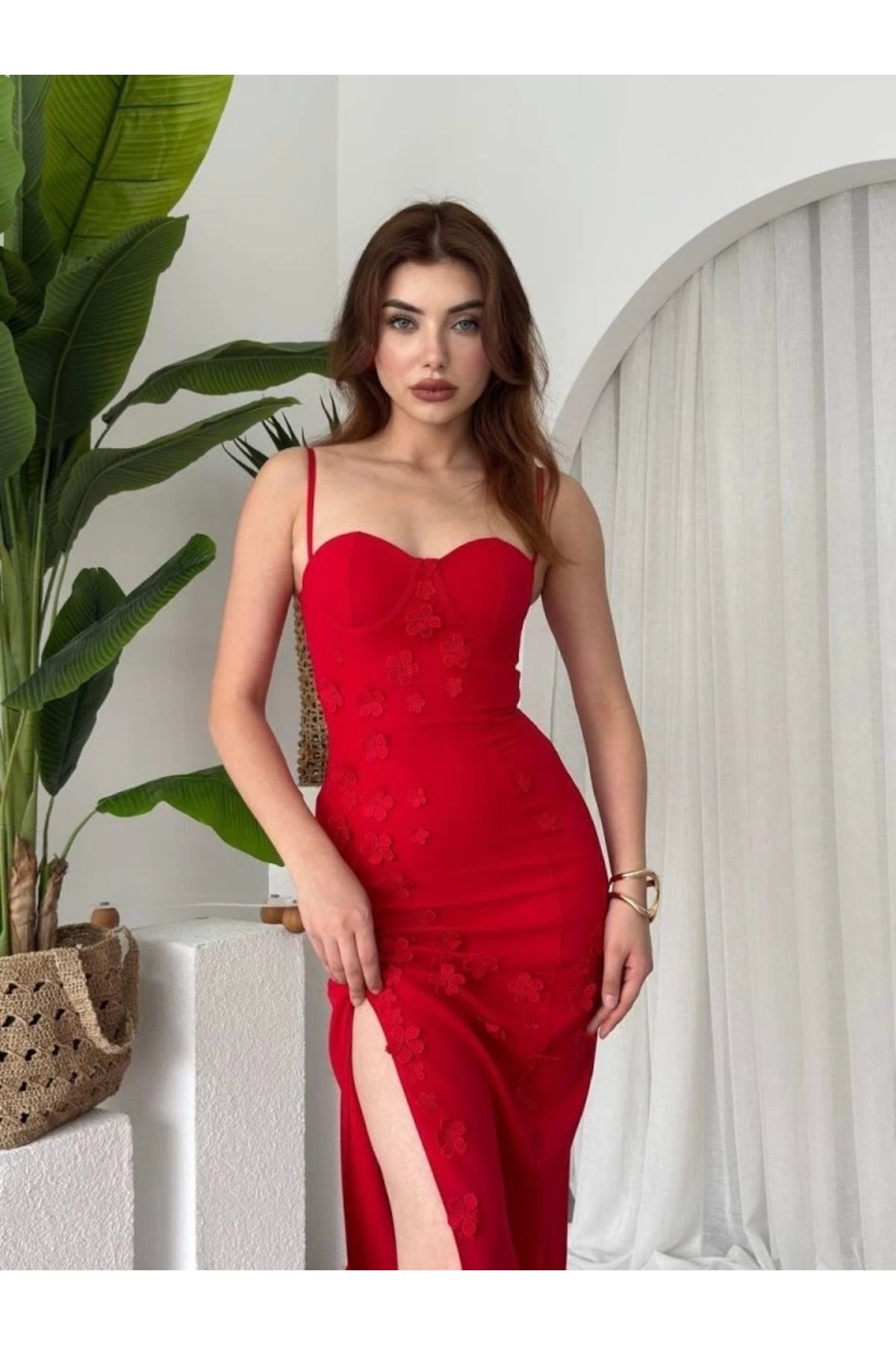 nedo7 Stor Gül Detaylı Elbise