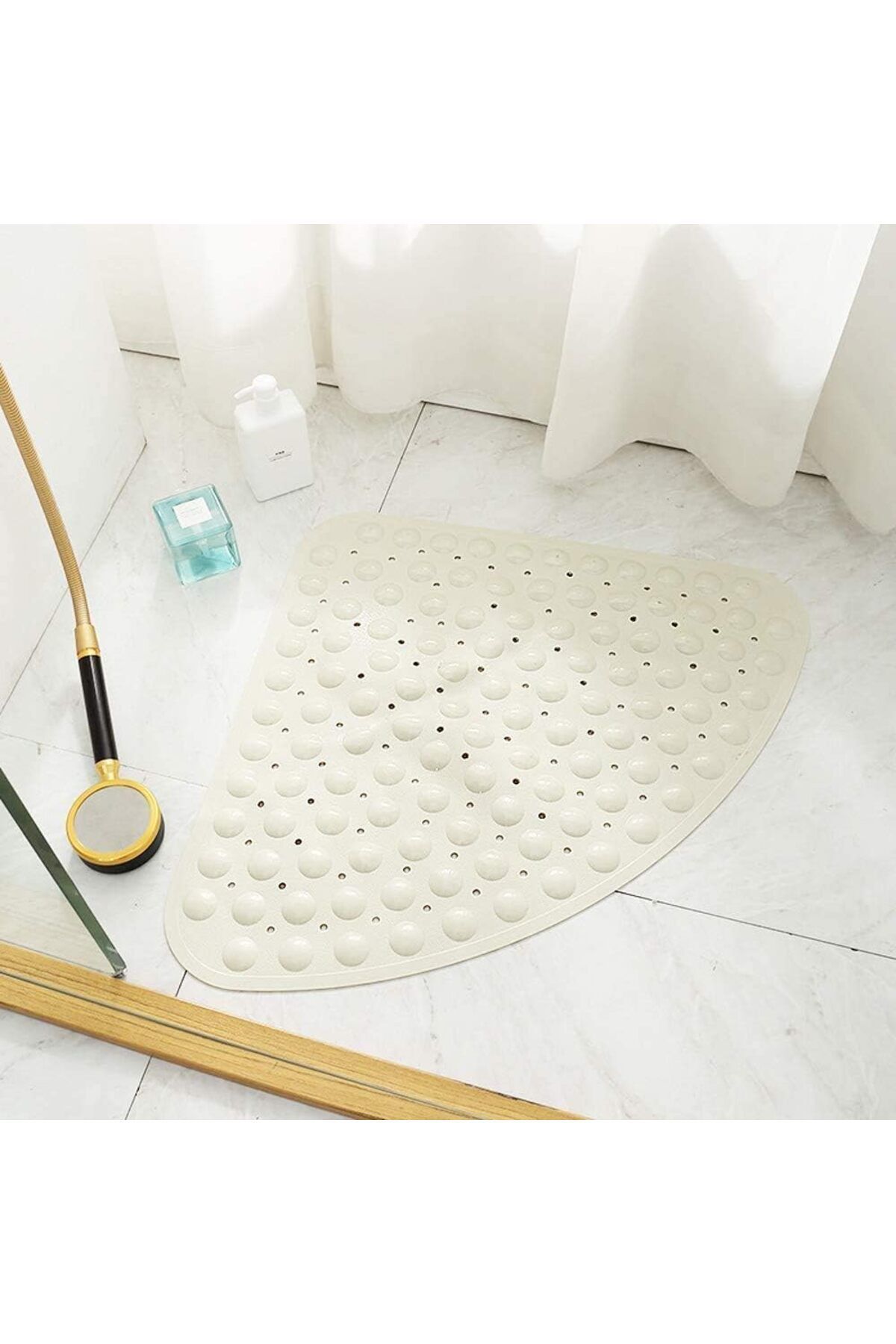 Sea Home Banyo Paspası Kaymaz Duş Paspasları Vantuzlu Gider Delikli Duş Ve Küvet Latte 54x54 Cm M-162