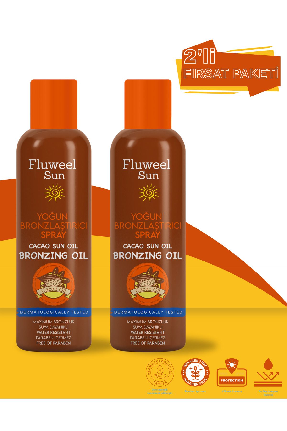 Fluweel Aerosol Sun Yoğun Bronzlaştırıcı Sprey Cacao ( Kakao Sprey Yağ ) 2 'li Paket 200 ml