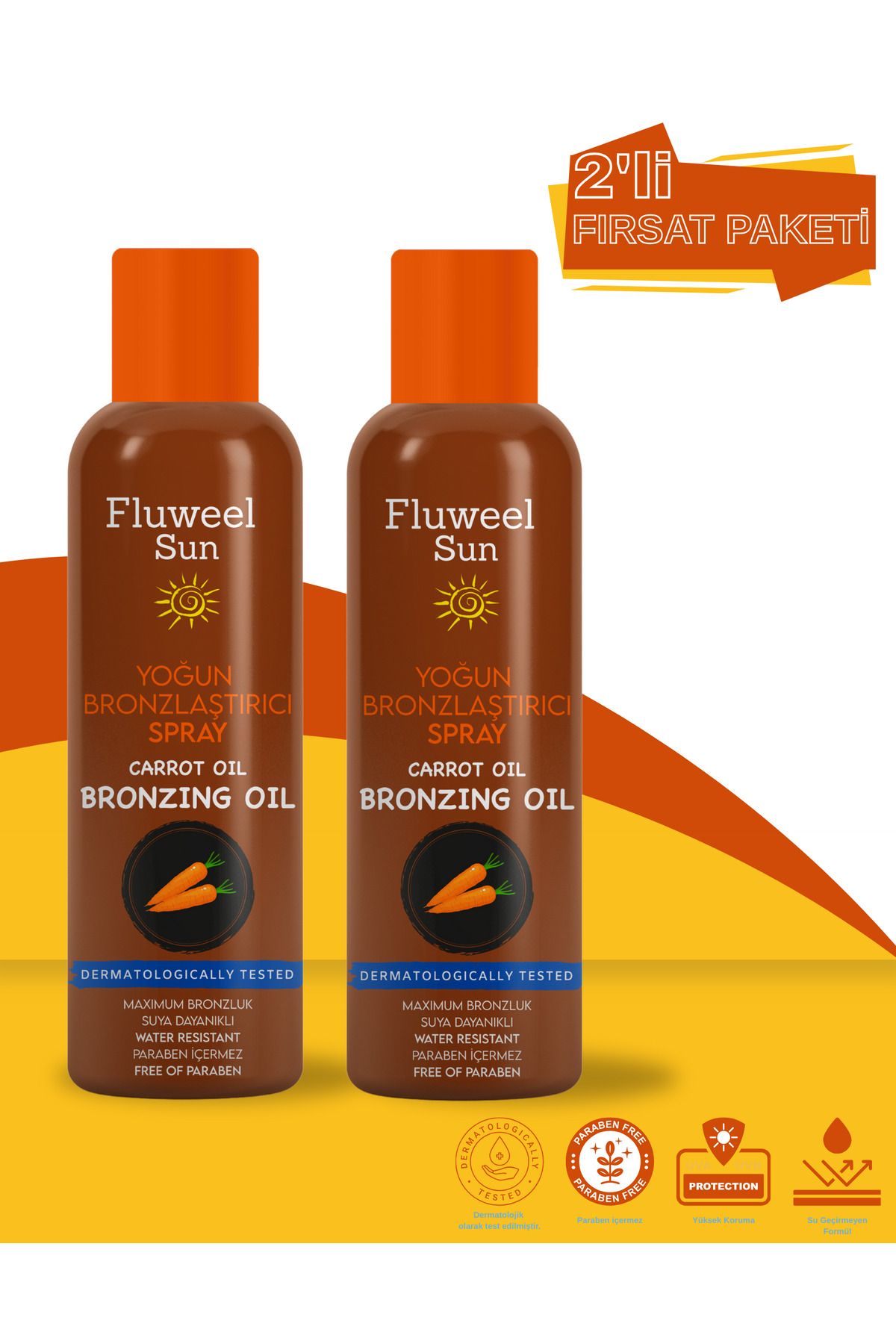 Fluweel Aerosol Sun Yoğun Bronzlaştırıcı Yağ Sprey Carrot Oil (HAVUÇ SPREY YAĞ) 2'li Paket 200 ml