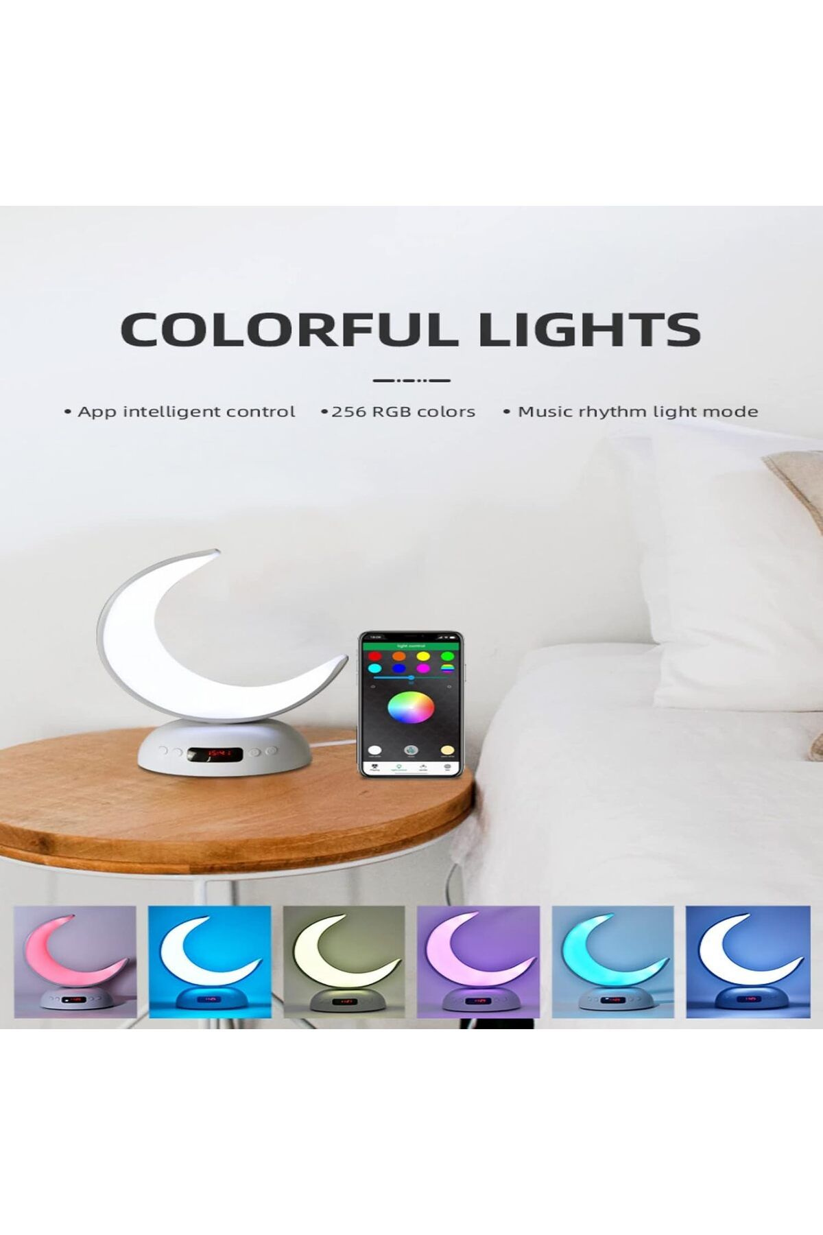 Generic-SANPRIO Crescent Lamp with Quran Speaker LED 16 Kinds Color Touch Light Table Night Lamp with APP 3