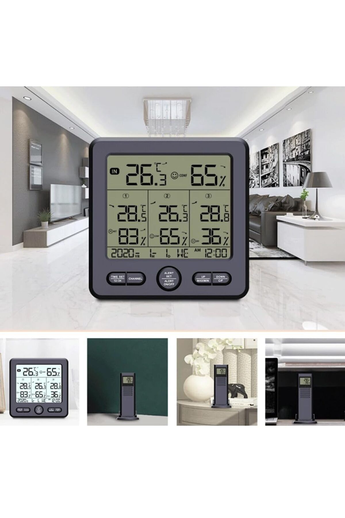 fulina-Indoor digital thermometer, LCD display, 3 placement methods, with humidity display, white 3