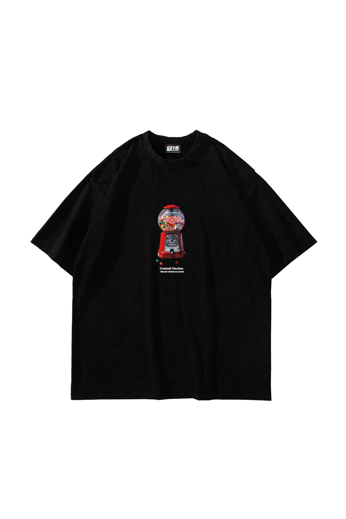 Sekizbiraltı Gumball Machine Baskılı Oversize Unisex Siyah Tshirt