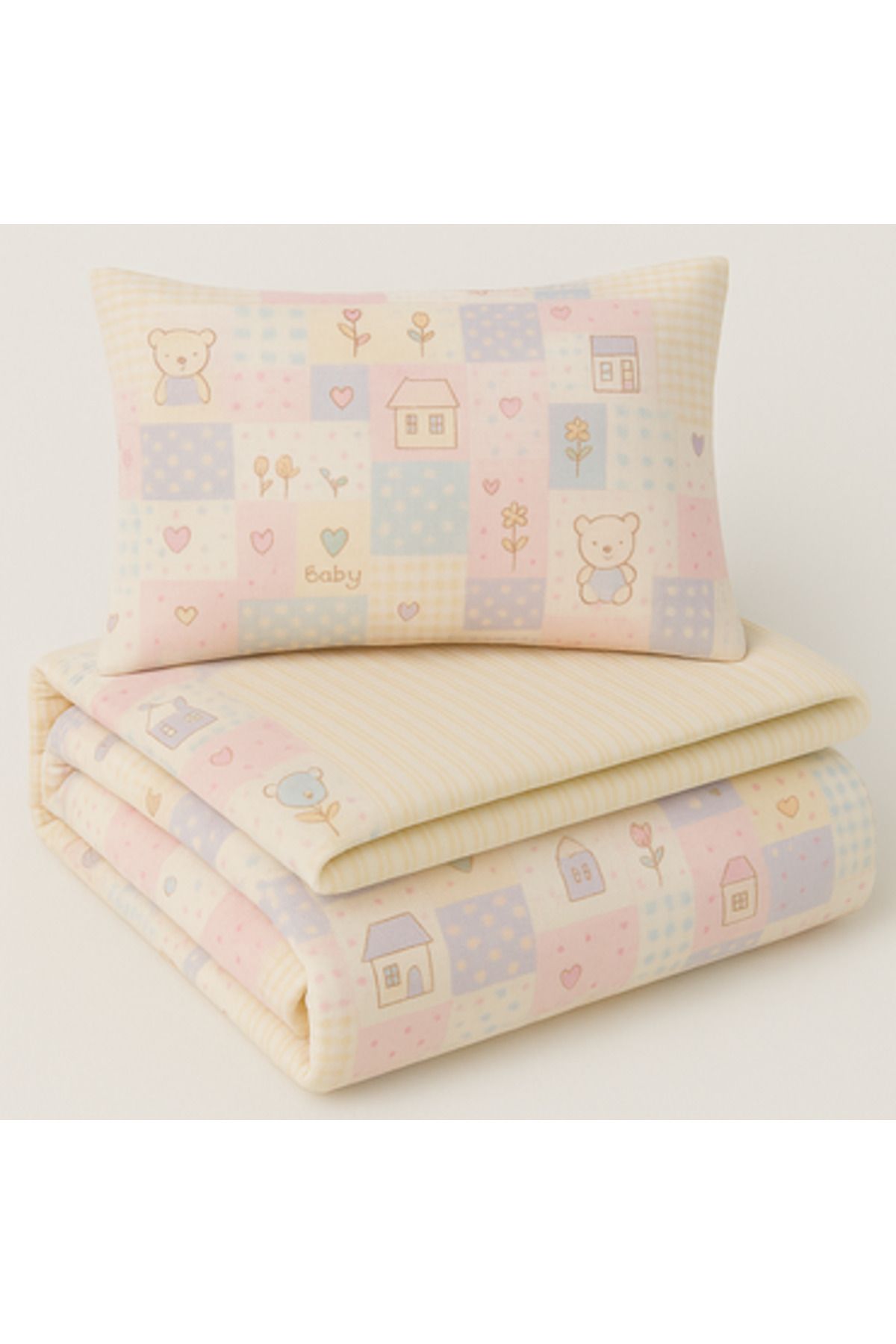 Pazar Home Bedding-4-Piece Cotton Baby Single Bedspread - Bazaar Home Birth with Stitched Filling 2