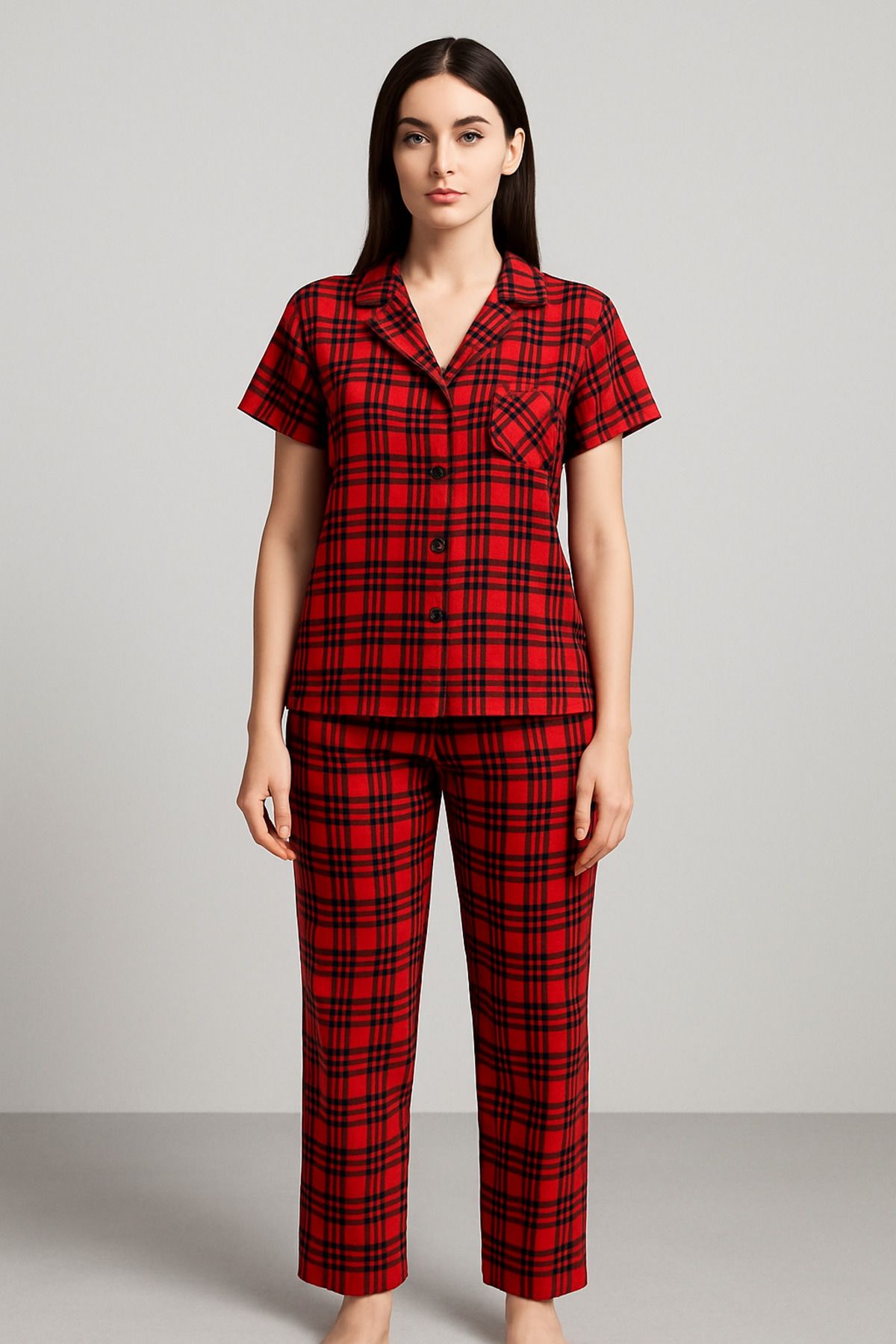 Tasarım Pamuklu bambu yazlık tiril tiril pijama takımı
