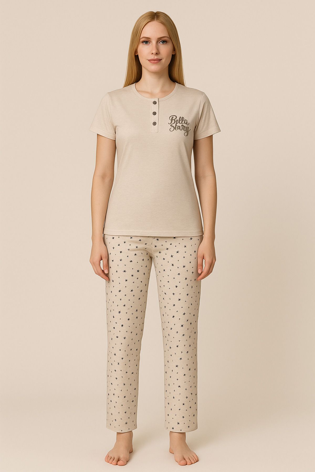 Tasarım Pamuklu bambu kumaş pijama takımı