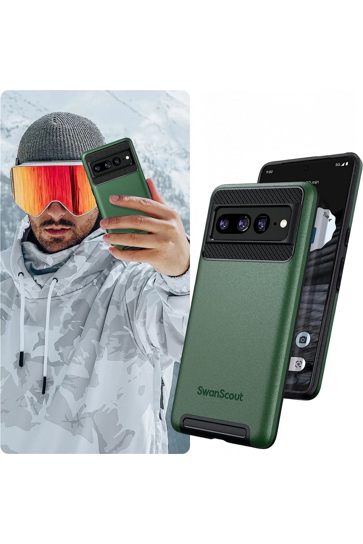 SwanScout-Double-layer protective case for Google Pixel 7 Pro SwanScout, green, polycarbonate, 6.7 inches 4