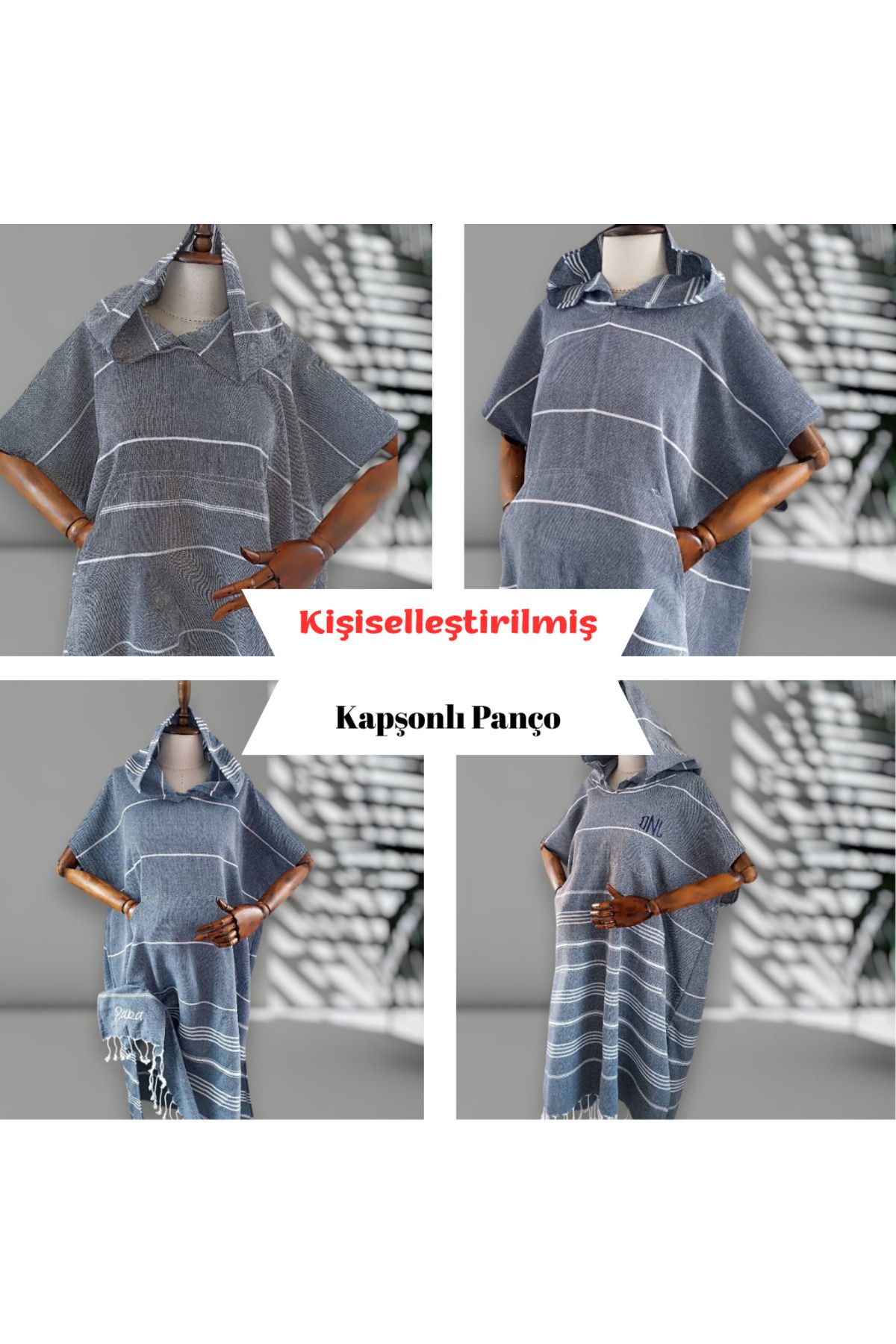 CHIMARIVA Kişiye Özel Nakışlı Kapüşonlu Plaj Pançosu | %100 Pamuk Peştamal Kumaş | İsim Yazılı Havlu Poncho