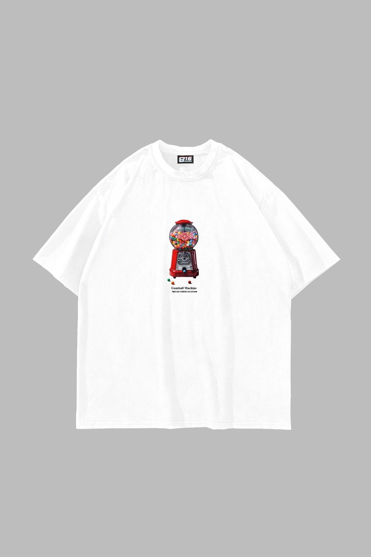 Sekizbiraltı Gumball Machine Baskılı Oversize Unisex Beyaz Tshirt
