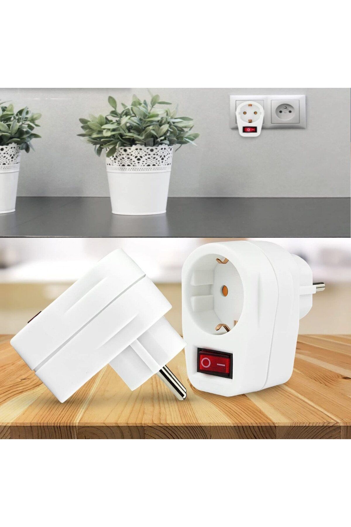 Beekeg-Set Of 2 Adapters With Switch For Socket, Abs, White, 16 A, 3500 W, 50 X 40 X 75 Mm 3