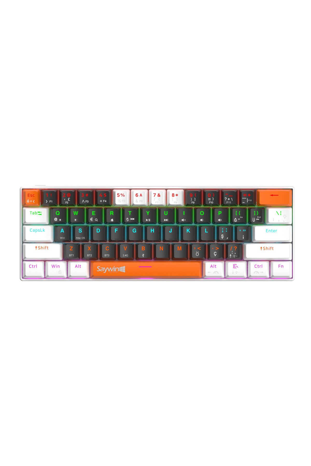 SAYWİN 3 Modlu Türkçe Q Tuş Dizilimi RGB Mekanik Oyuncu Klavye KB610 Siyah Beyaz