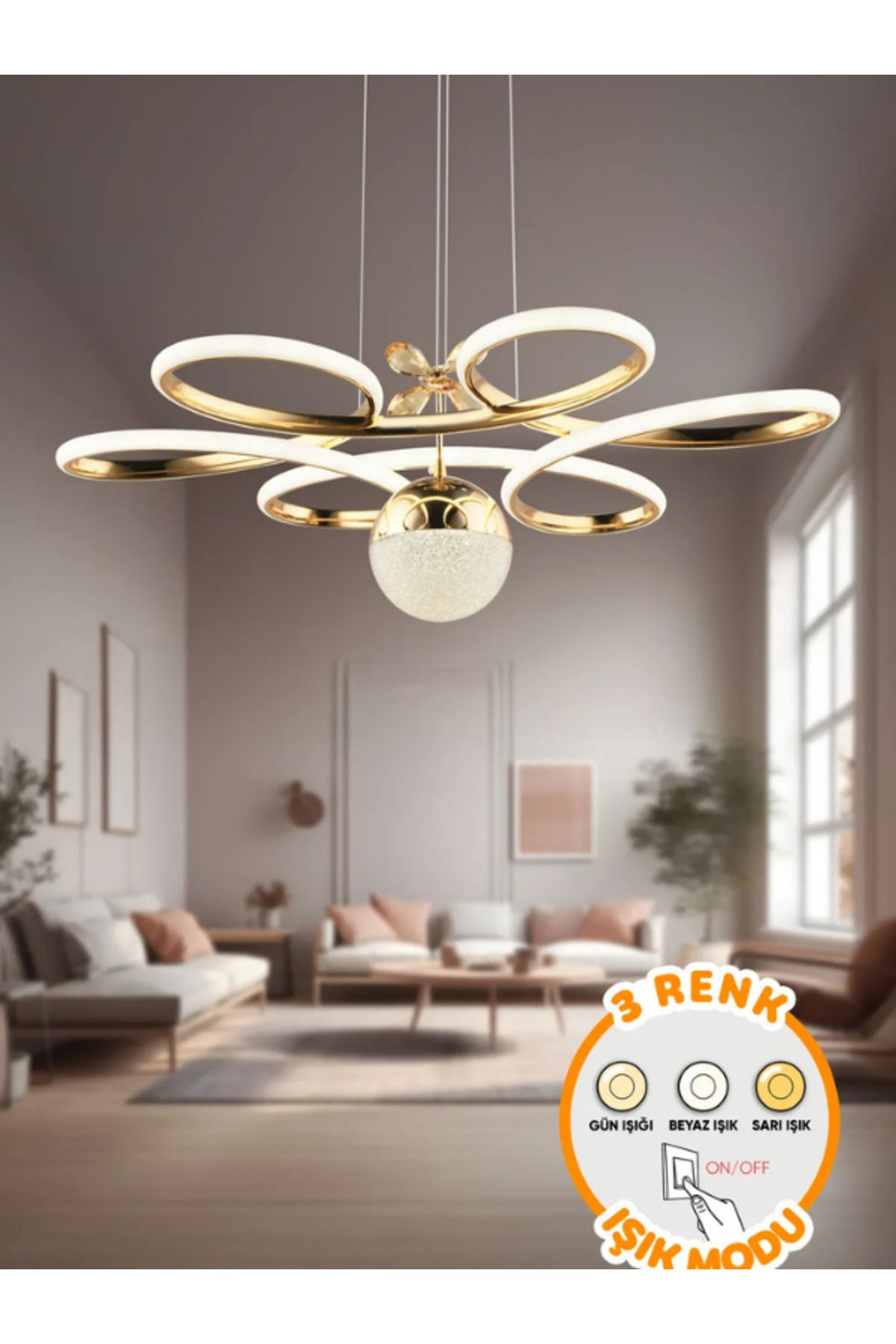B&F STORE NEW STYLE Papatya Toplu Gold Ledli Lüx Modern Beyaz Power Led Avize