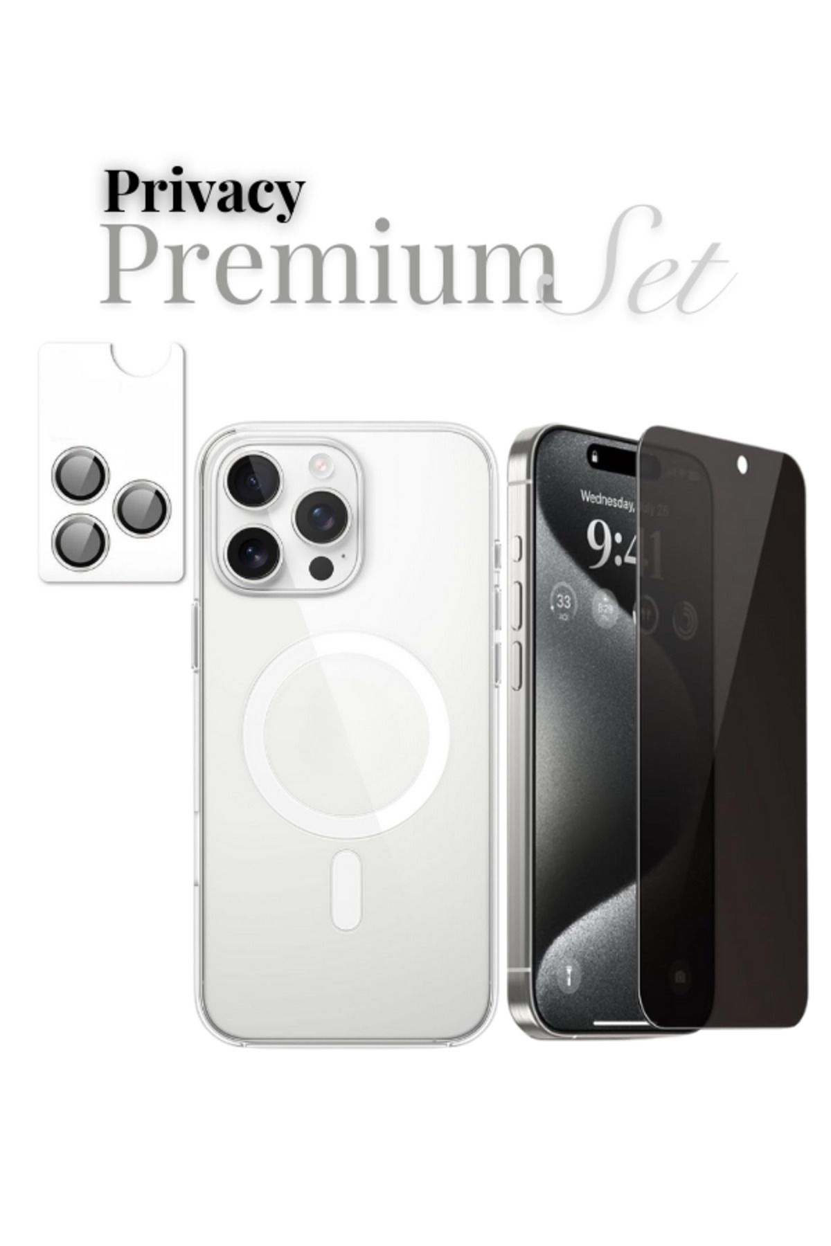 EVAX (HY-PREMIUM SET) 16 Pro Max Uyumlu Armor Hayalet Ekran Koruyucu+(IC) MagSafe Kılıf+Armor Lens Koruma