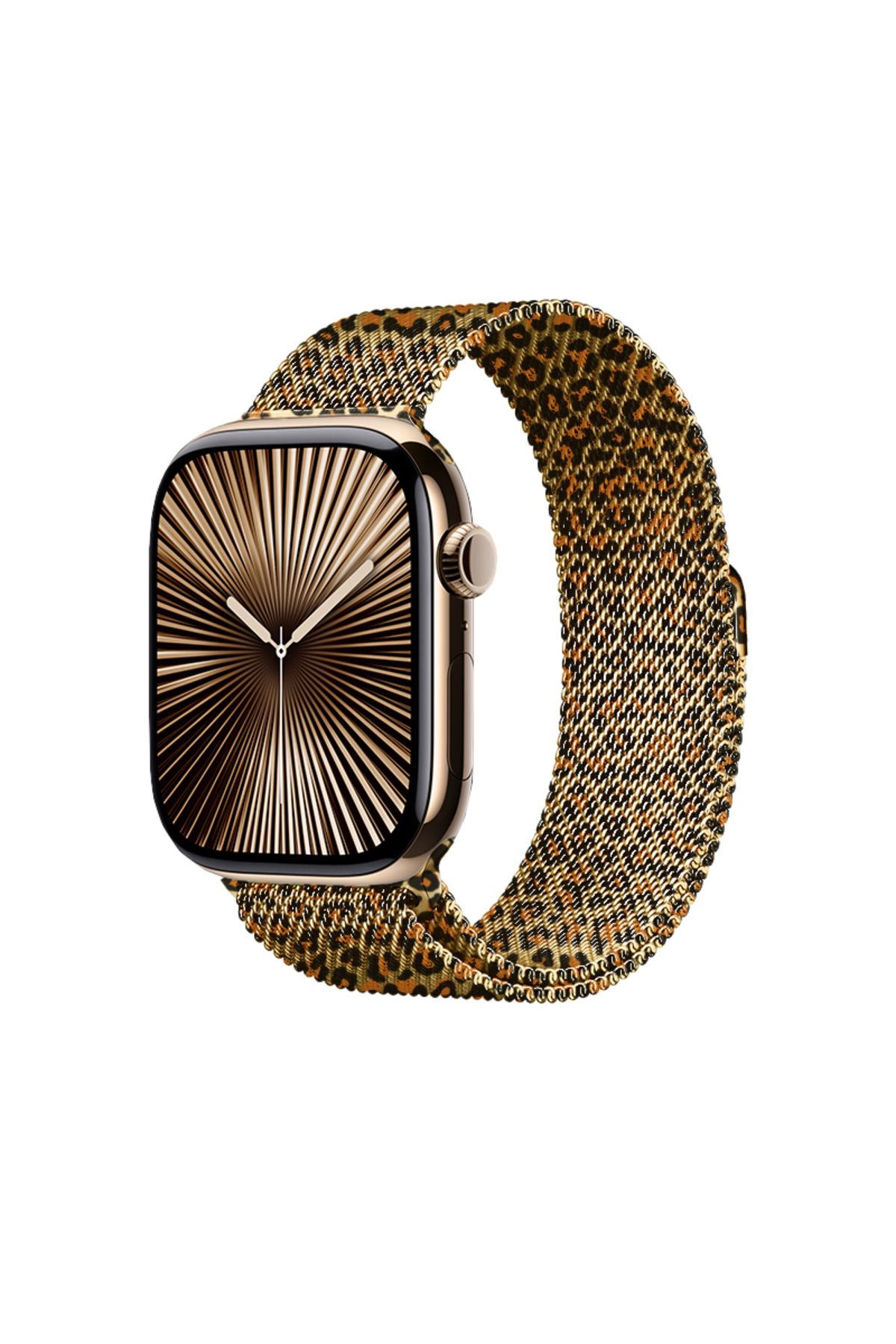 m.tk moveteck Apple Watch 3 4 5 6 7 8 9 Se 38 40 41mm Paslanmaz Hasır Örgü Metal Milano Kordon Leopar Desenli