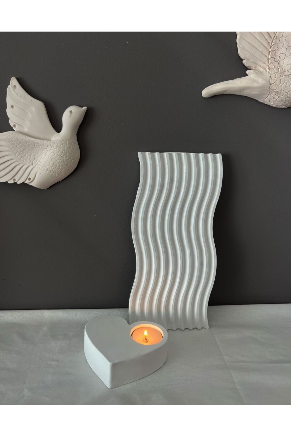 Evosia Design Beyaz Tealight Mumluk ve Dekoratif Set
