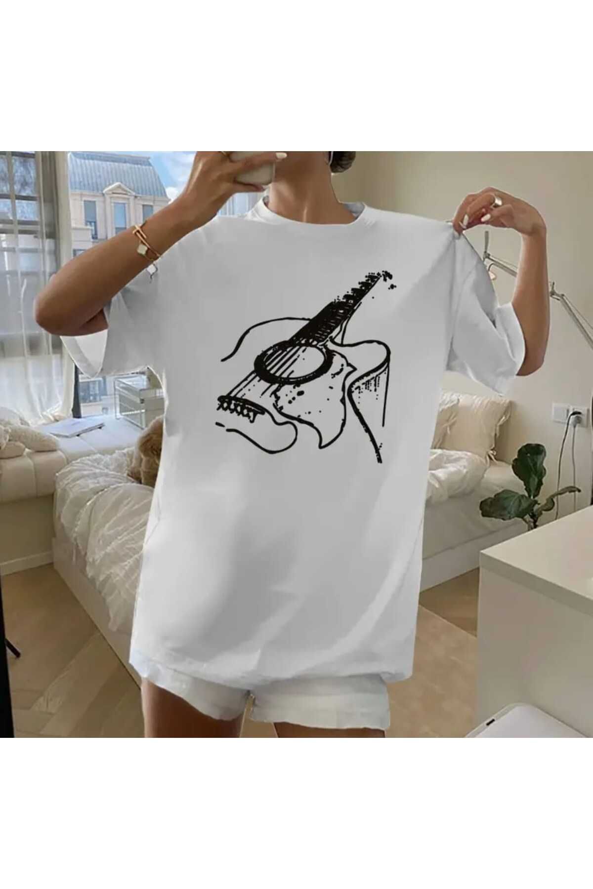 Panda Baskı Tekstil Gitar Özel Tasarım Baskılı Oversize Tshirt