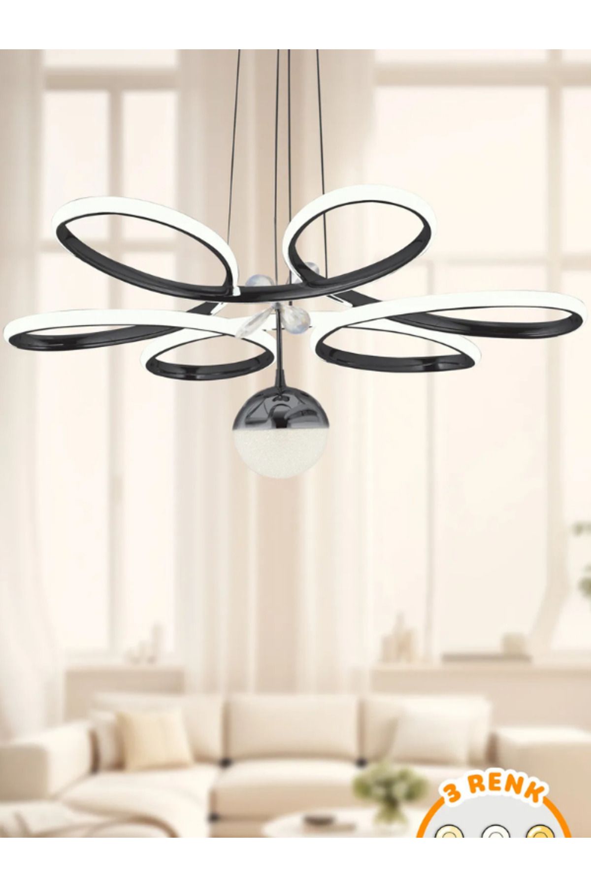 B&F STORE NEW STYLE Papatya Toplu Siyah Ledli Lüx Modern Beyaz Power Led Avize