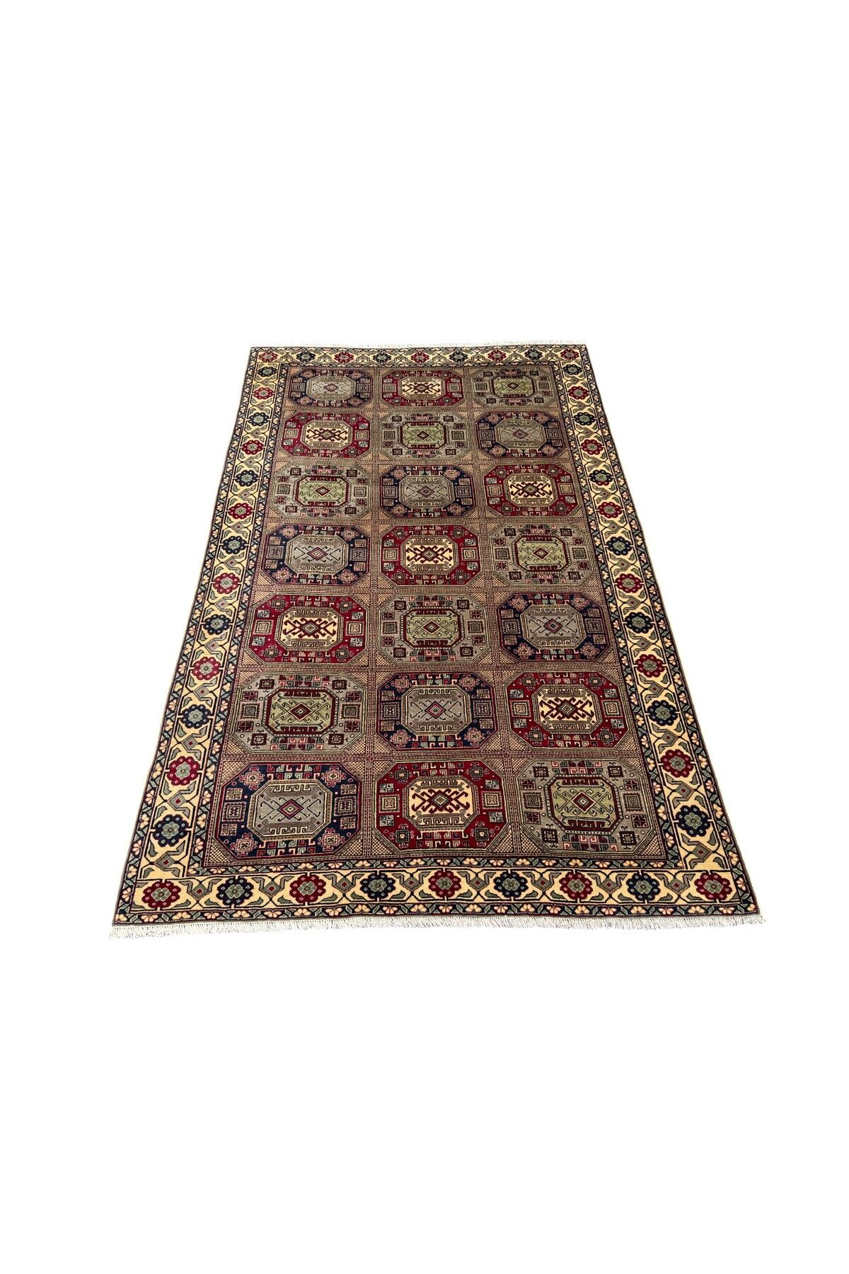 BURAK HALI El Dokuma Sıfır Bünyan Halısı 194x300 Lacivert Kırmızı Krem Yün Salon Halısı