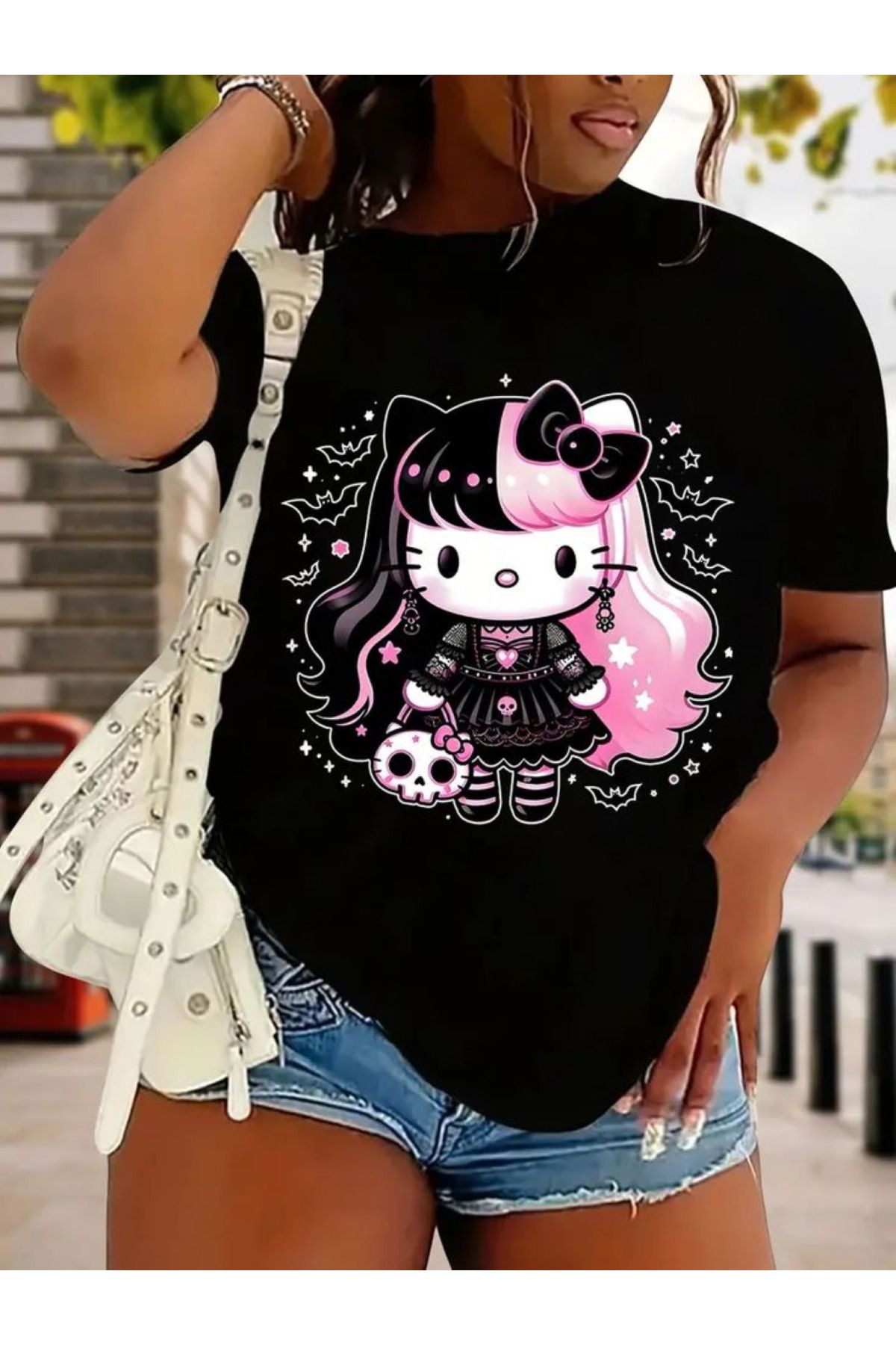 aynewmoda Kısa kollu yuvarlak yakalı tişört, kız baskılı tişört