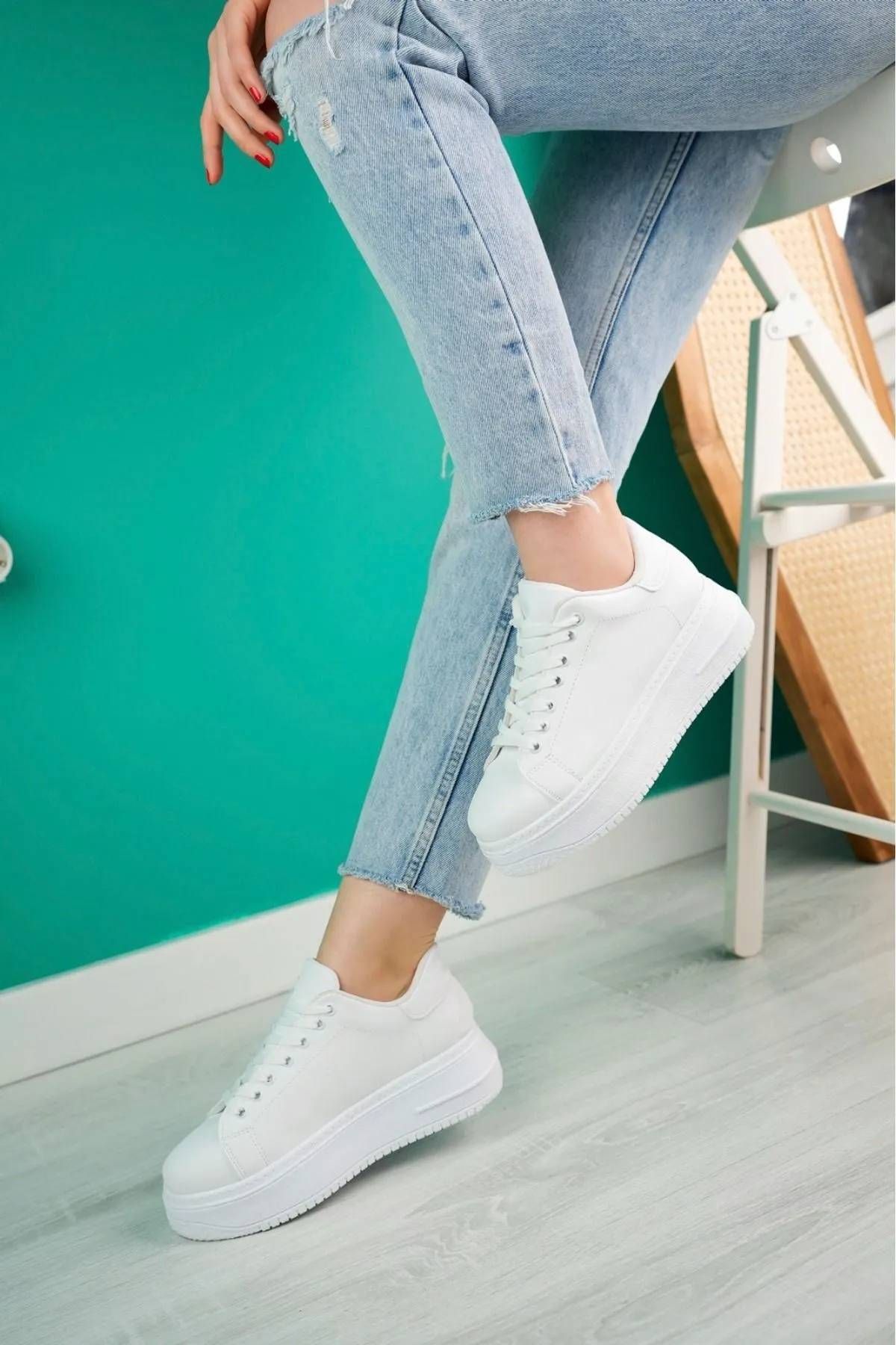 MRSO SHOES Maddox Beyaz Mat Deri Bağcıklı Kadın Spor Ayakkabı