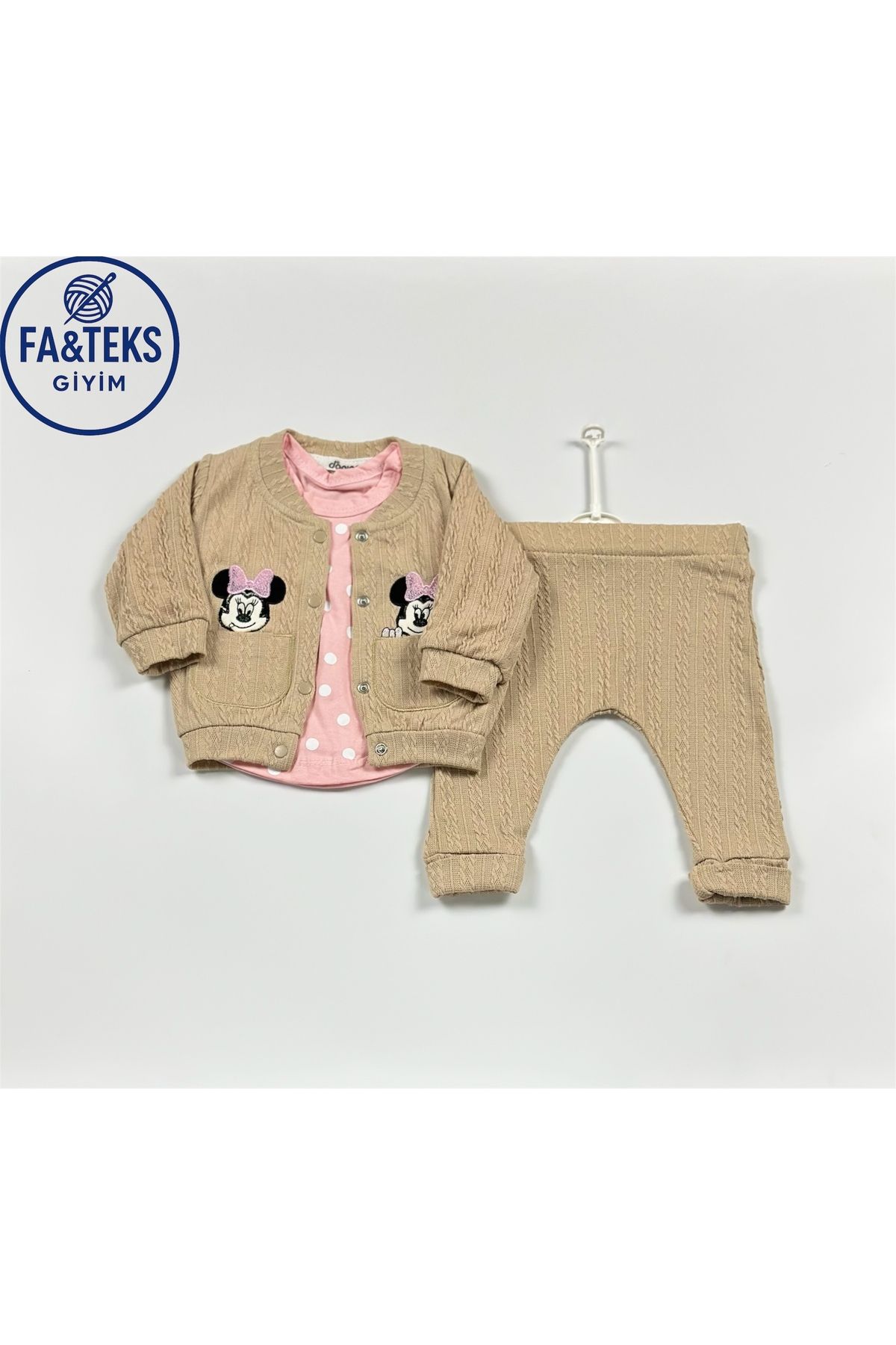 Butik Yenidoğan Kız Bebek Takımı 3'lü Set |Ceket|Puantiyeli Üst|Pantolon|