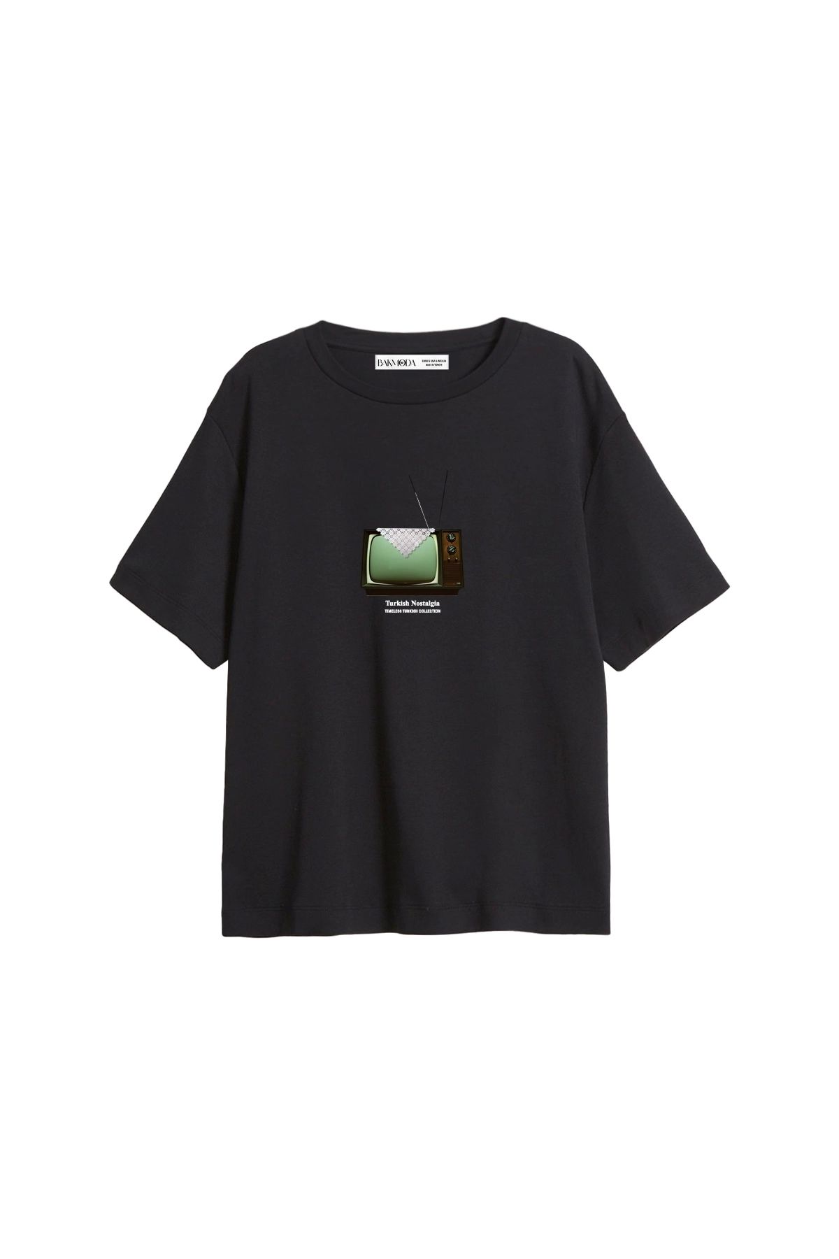 CİNEMA MODA Turkish Nostalgia Baskılı Relaxed Fit Siyah Kadın Tshirt