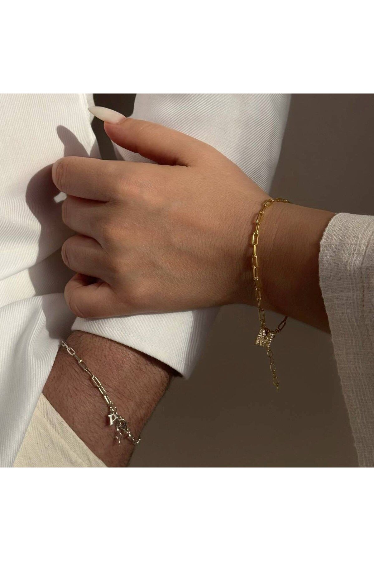 beonejewelry ZİNCİR HARFLİ ÇİFT BİLEKLİK | 925 GÜMÜŞ