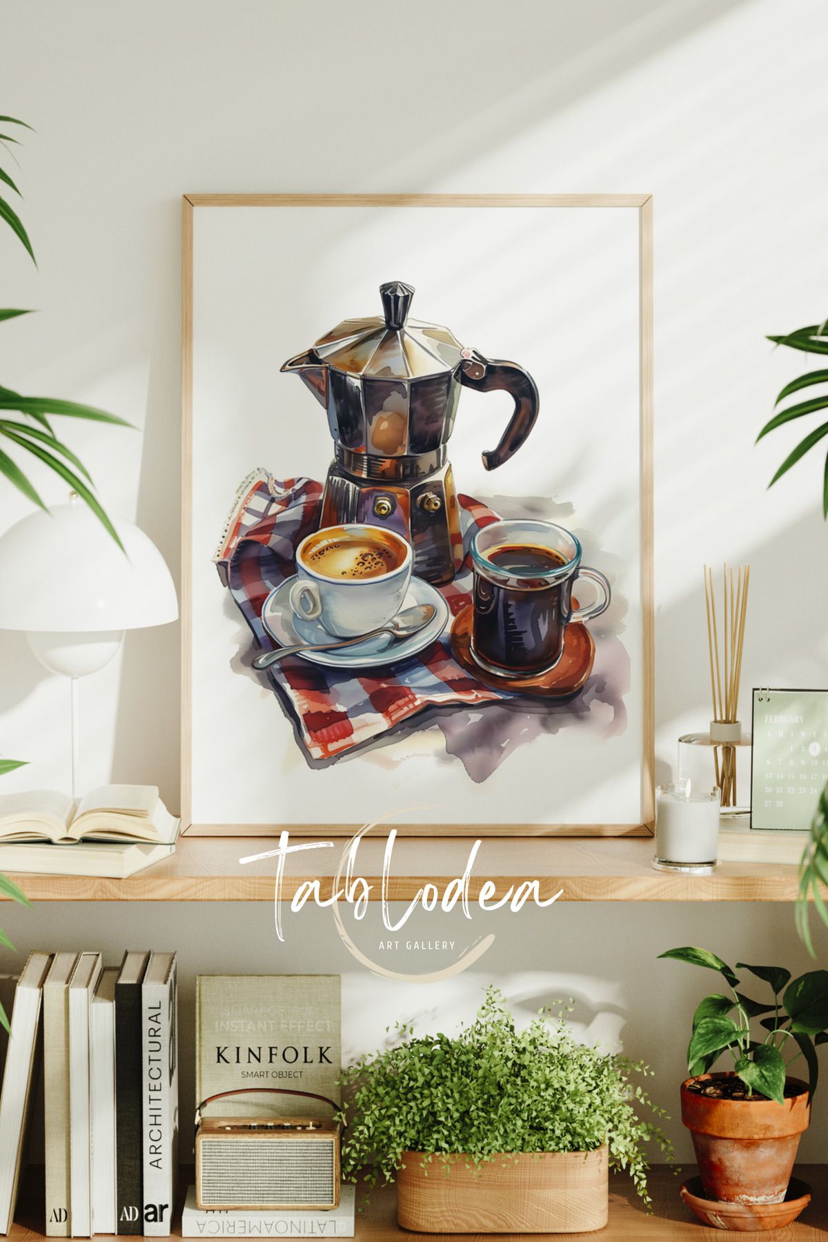 tablodea Kahve Köşesi Dekoru Modern Çerçeveli Poster Tablo, Sade Minimalist Dekoratif Bohem Mutfak Tablosu