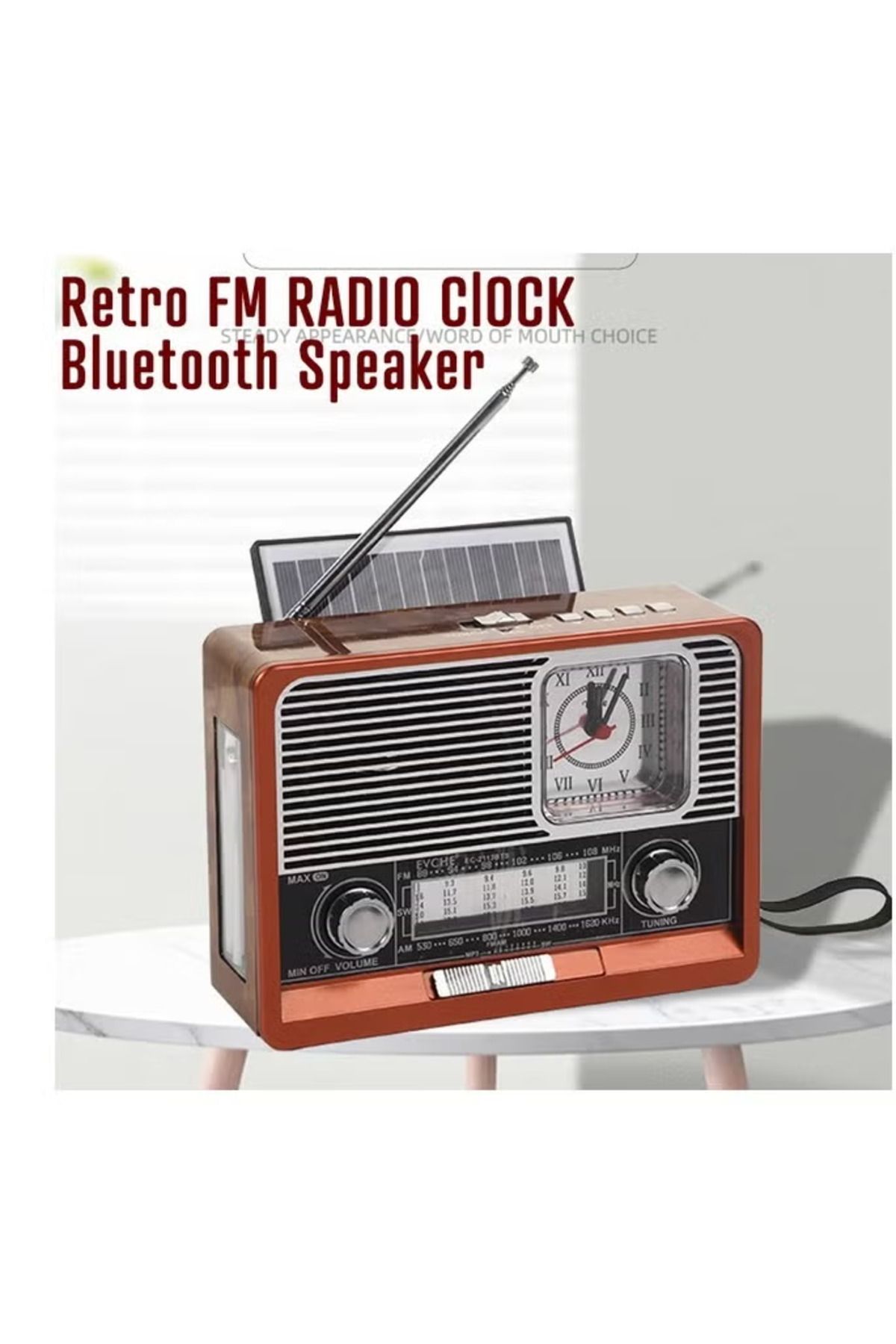 evche-Rechargeable radio supports 8 bands and features multiple functions including USB, TF card, Bluetooth and flashlight. 5