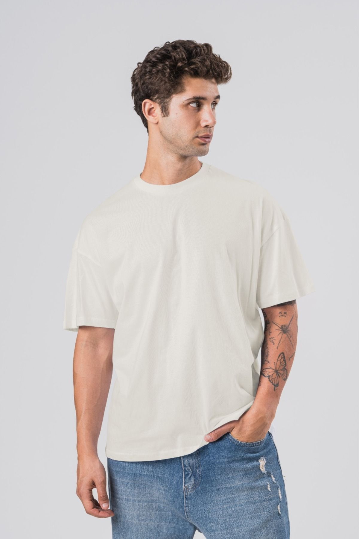 COAL CİTY Erkek Ekru Oversize Geniş Kesim %100 Organik Pamuk T-shirt
