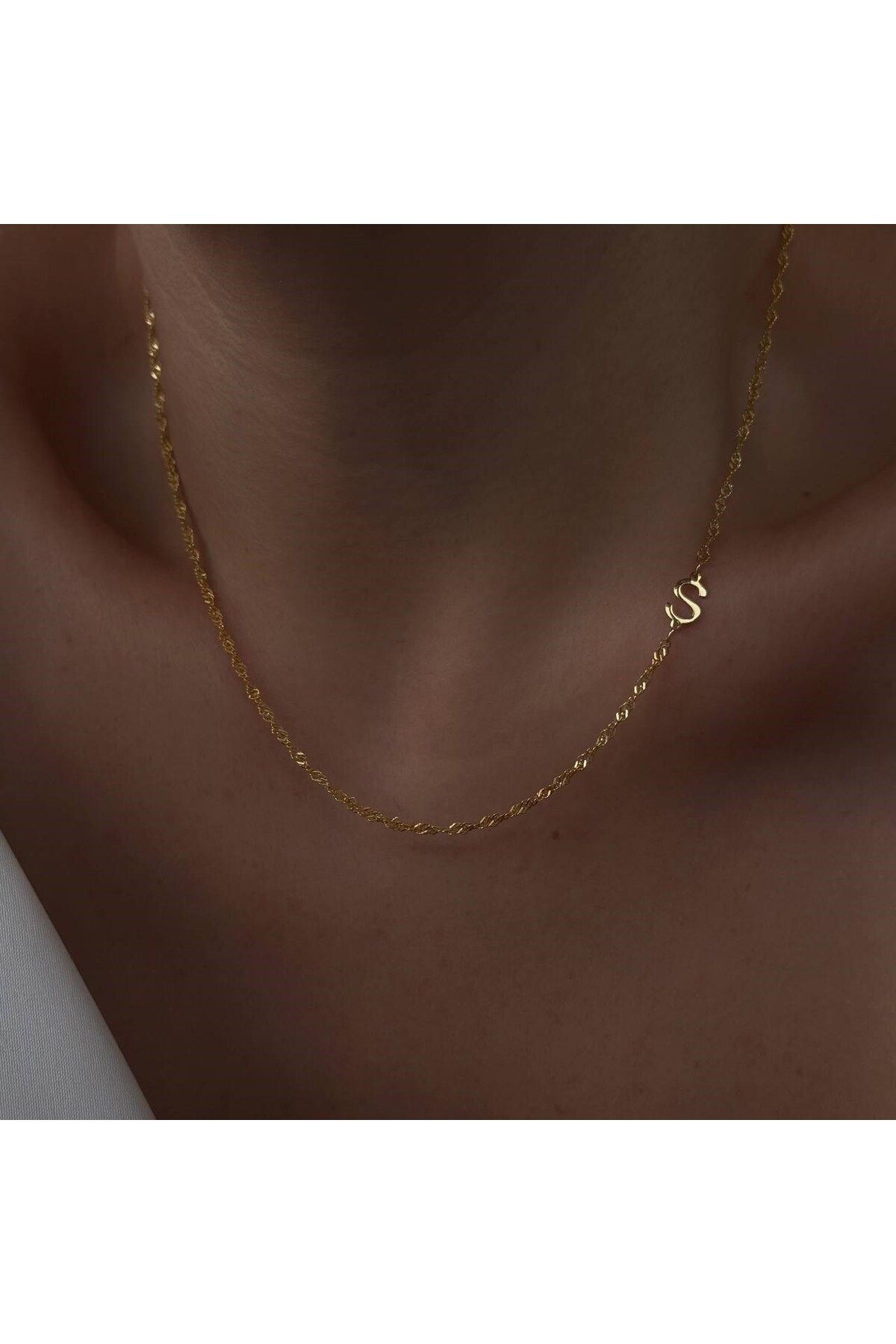 beonejewelry SİNGAPUR ZİNCİRLİ KÖPRÜCÜK BASİC HARF KOLYE | 925 GÜMÜŞ
