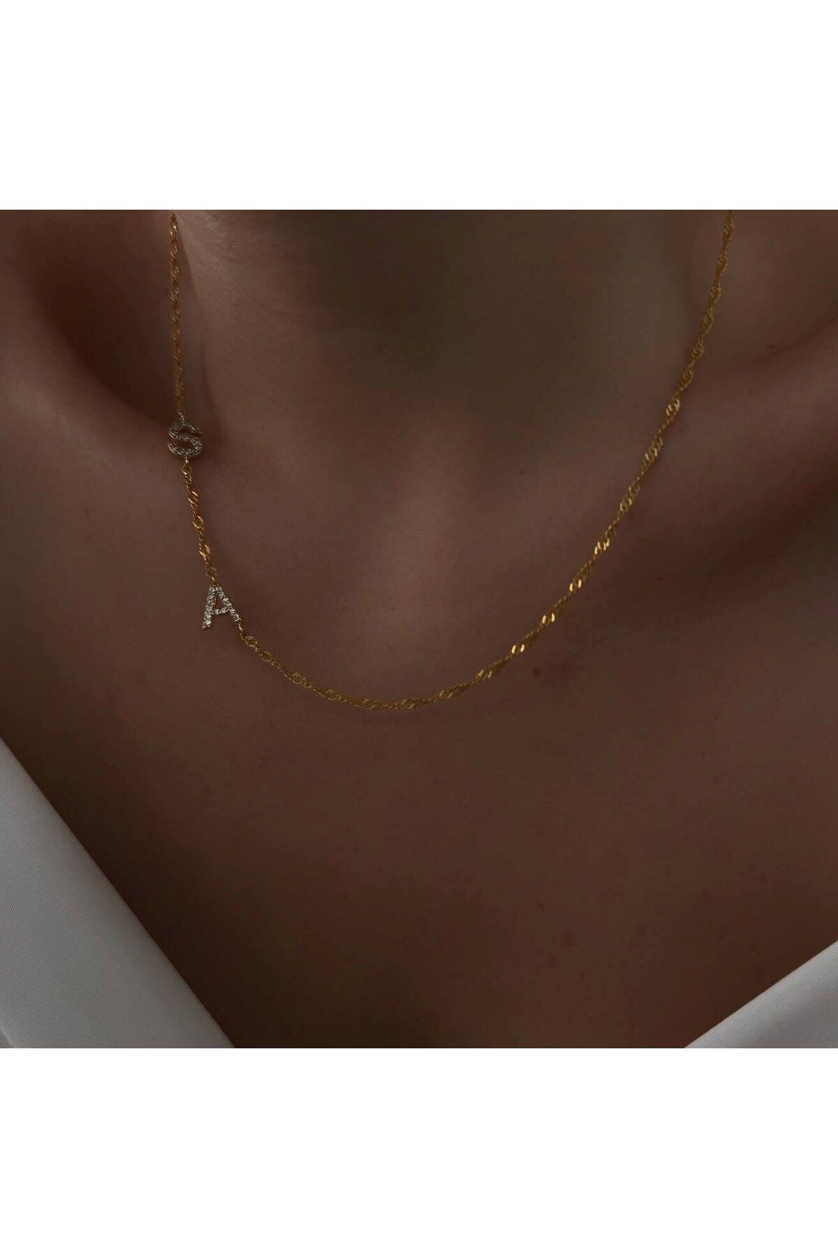 beonejewelry SİNGAPUR ZİNCİRLİ KÖPRÜCÜK 2 Lİ HARF KOLYE | 925 GÜMÜŞ