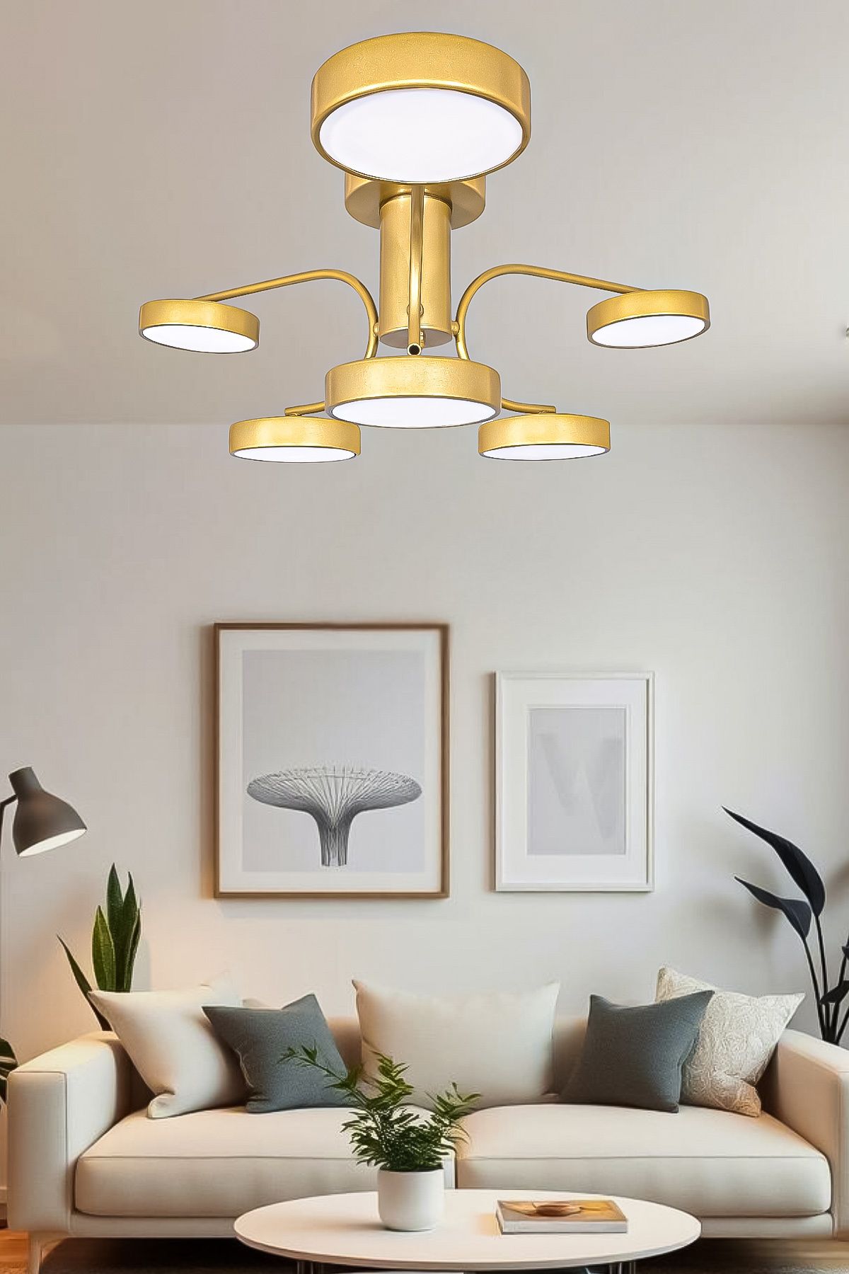 Turanconcept Zeyna 6lı Modern Tasarım 3 Renk Işık Enerji Tasarruflu Led Avize Salon Giyinme Odası Mutfak